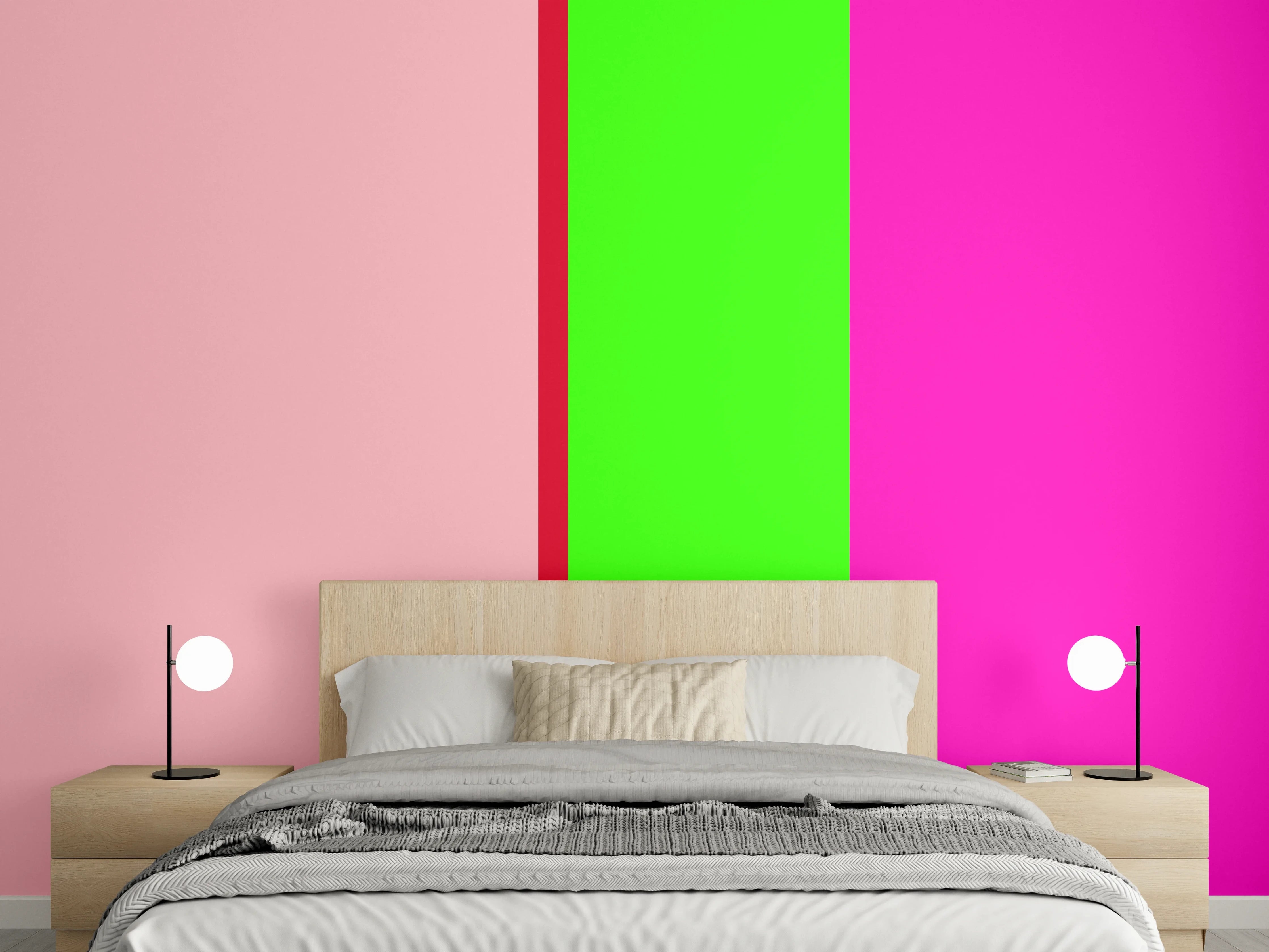 Wandverkleidung Schlafzimmer - Graufarbene Streifen auf Weiß