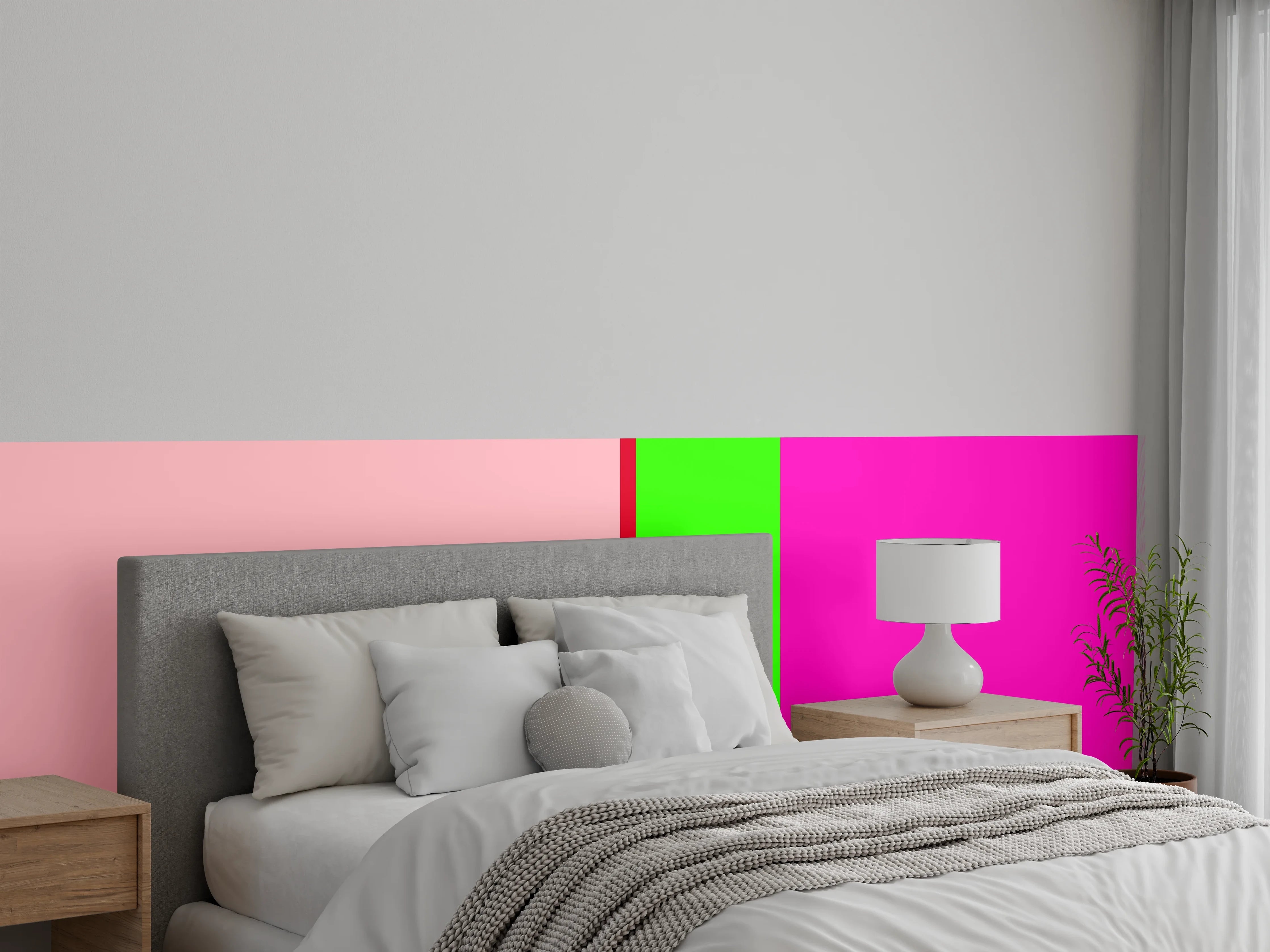 Wandverkleidung Schlafzimmer - Graufarbene Streifen auf Weiß
