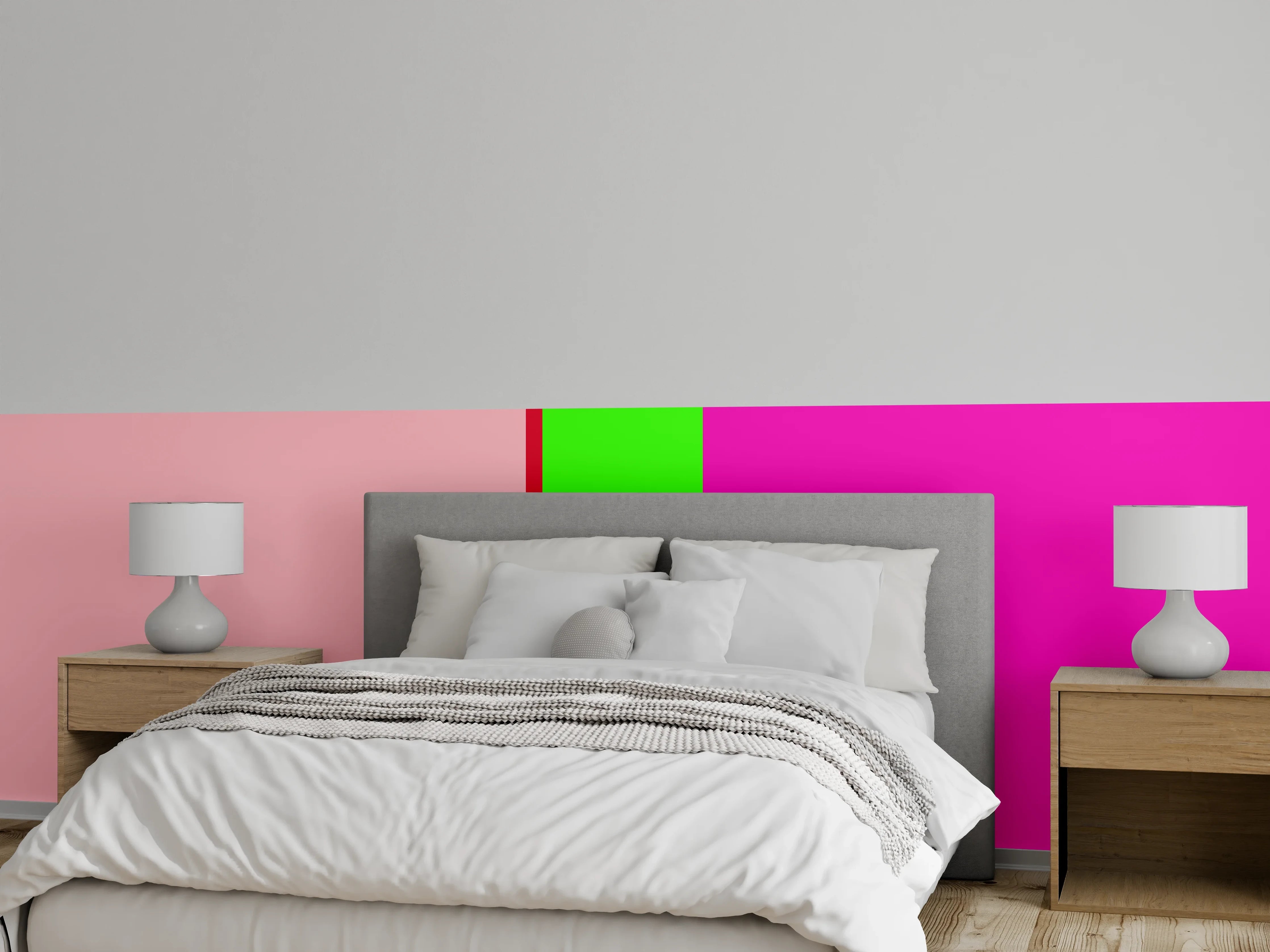 Wandverkleidung Schlafzimmer - Graufarbene Streifen auf Weiß