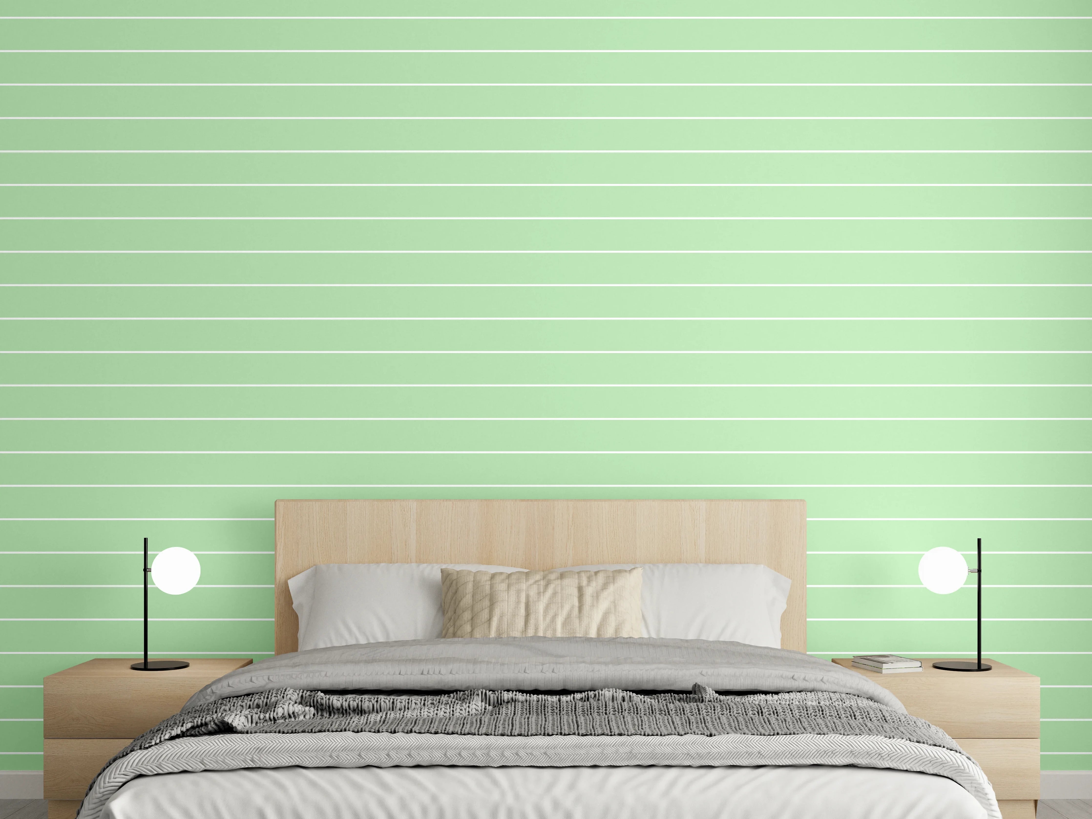 Wandverkleidung Schlafzimmer - Graugrüne Akzentlinien auf Weiß
