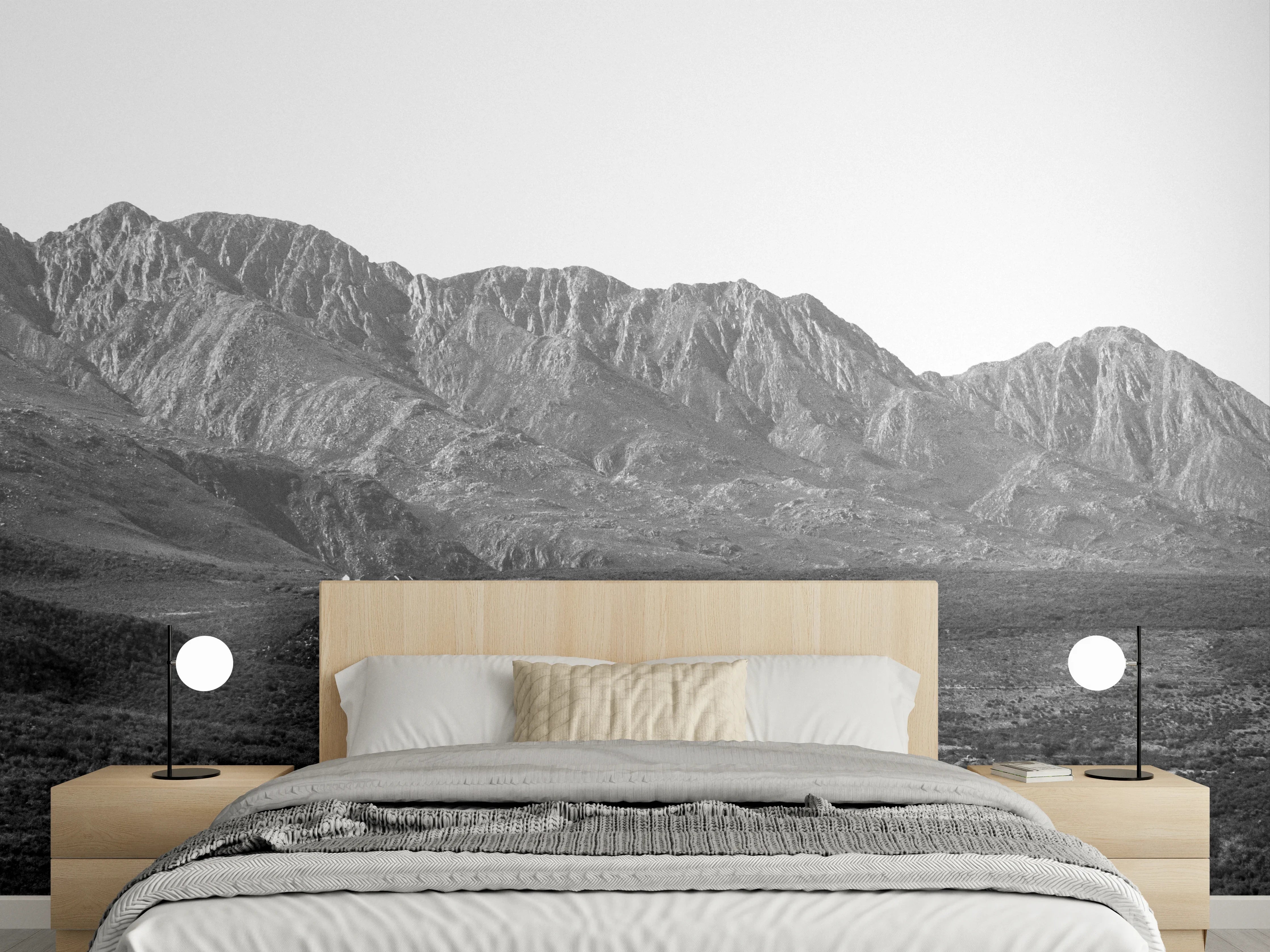 Wandverkleidung Schlafzimmer - Grauschattierte Gipfel im Nebel