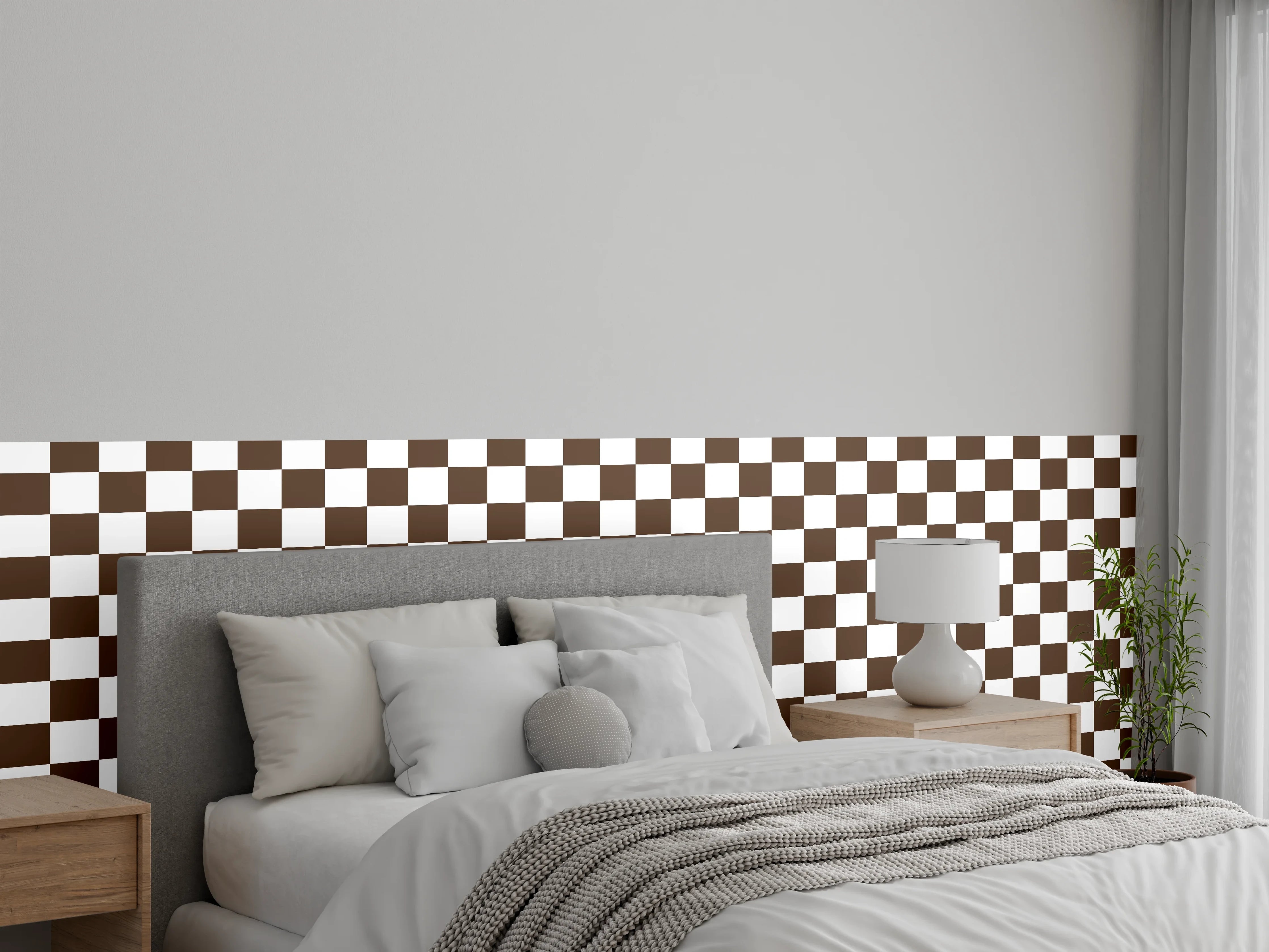 Wandverkleidung Schlafzimmer - Grauschattiertes Schachbrett-Design Modern