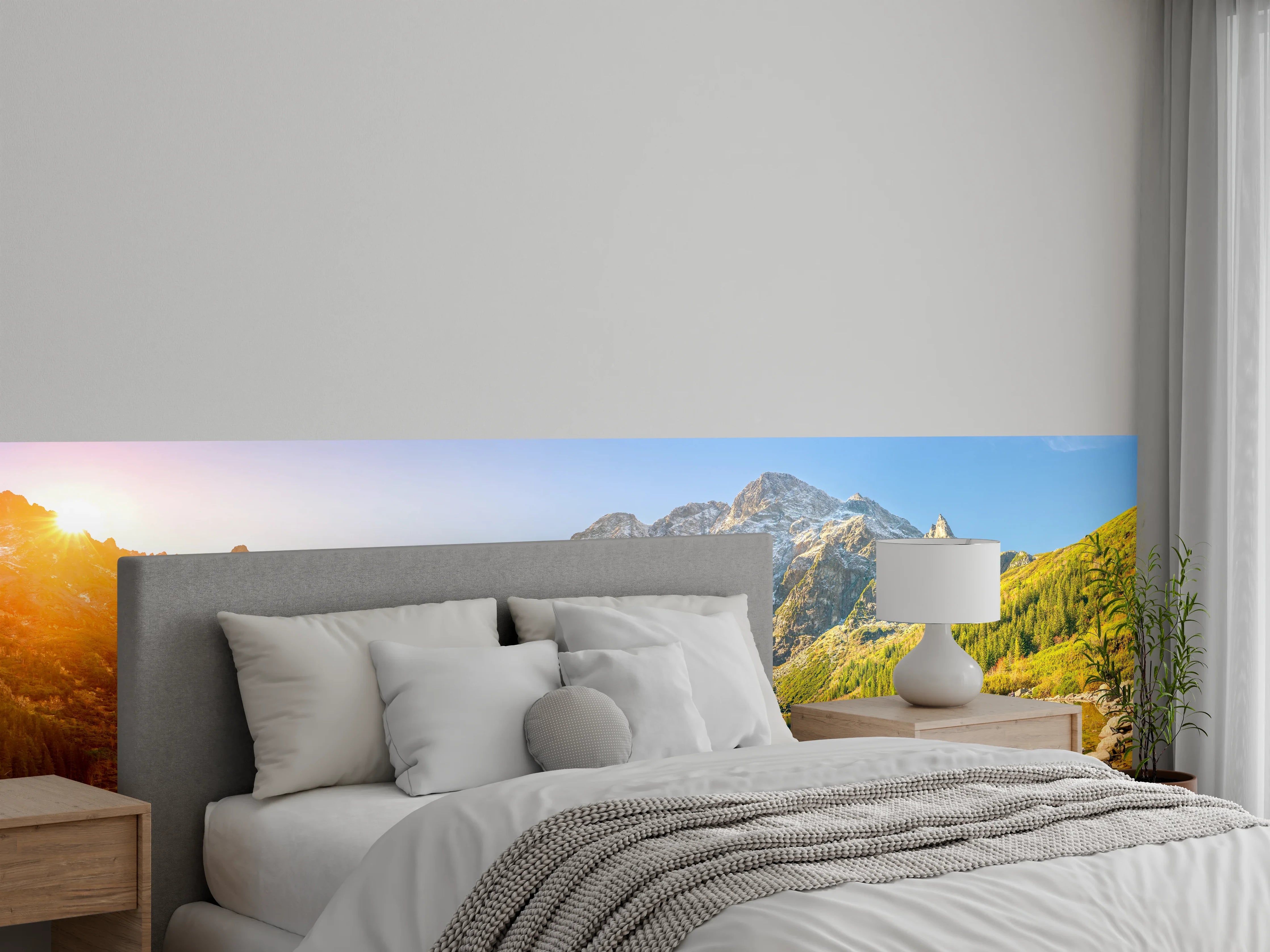 Wandverkleidung Schlafzimmer - Grauschimmer am See: Alpenpanorama