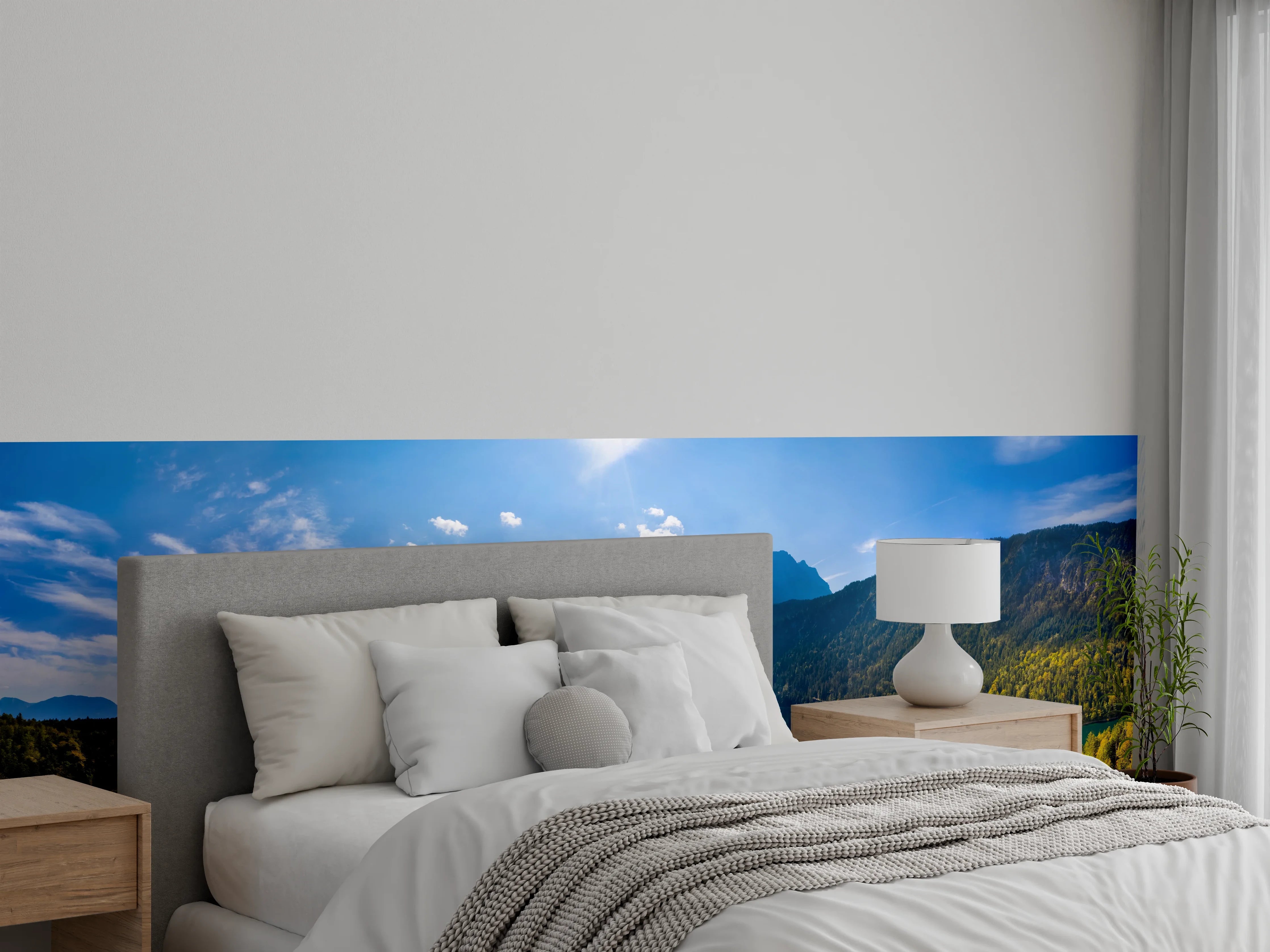 Wandverkleidung Schlafzimmer - Grauschimmer am stillen Alpenwasser
