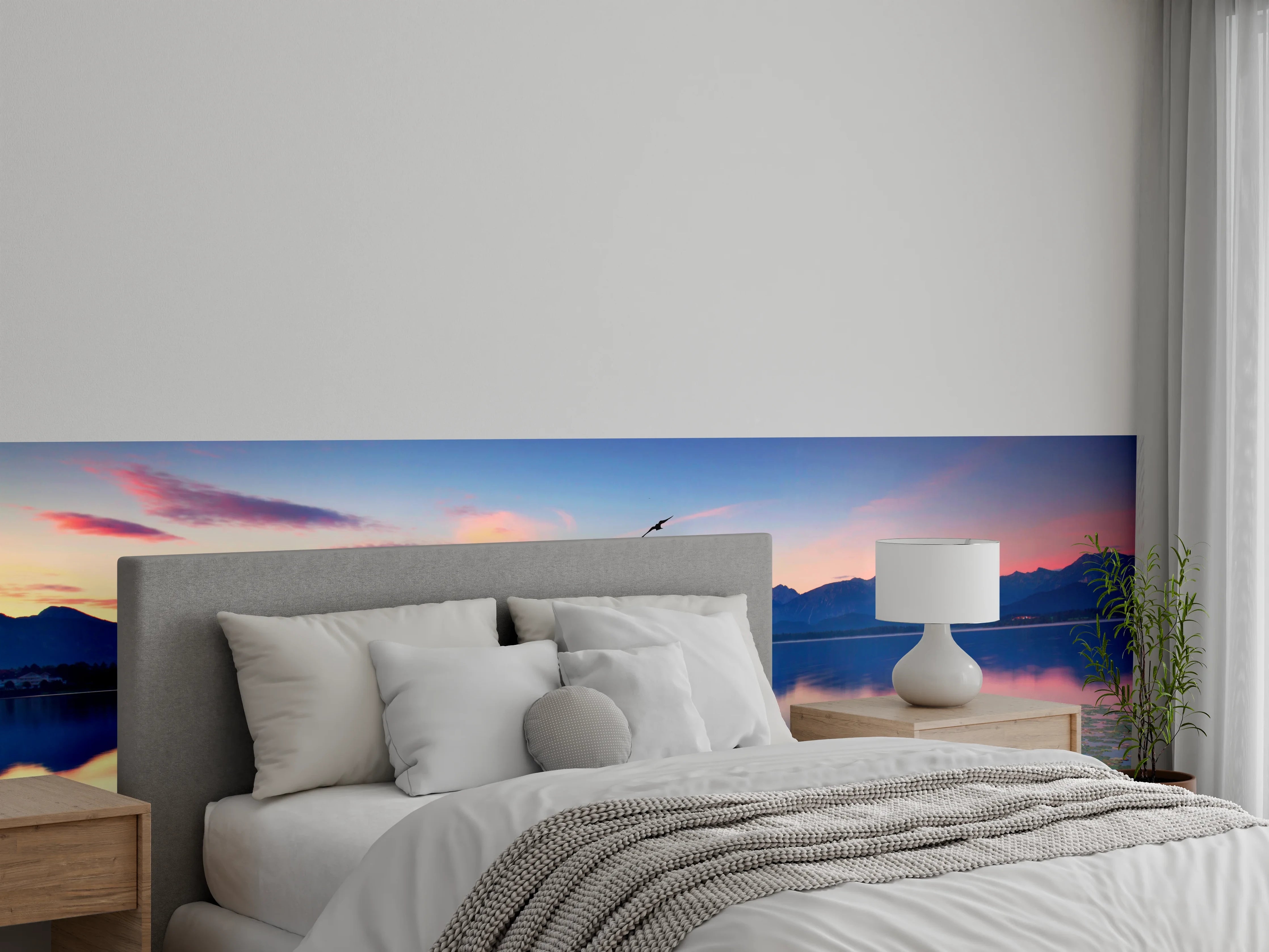 Wandverkleidung Schlafzimmer - Grauschimmer am stillen Seeufer