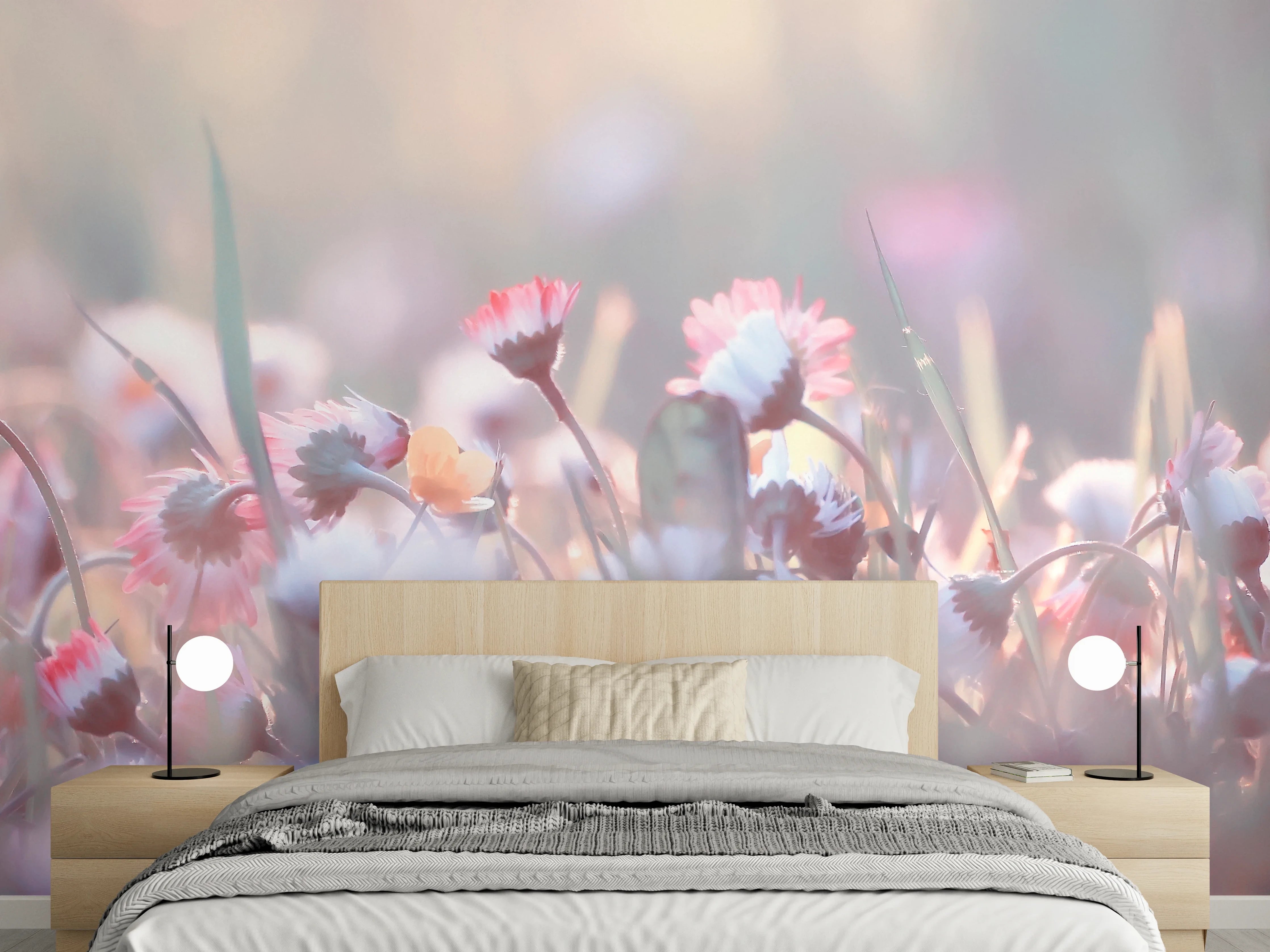 Wandverkleidung Schlafzimmer - Grauschimmer auf weißen Wiesenträumen