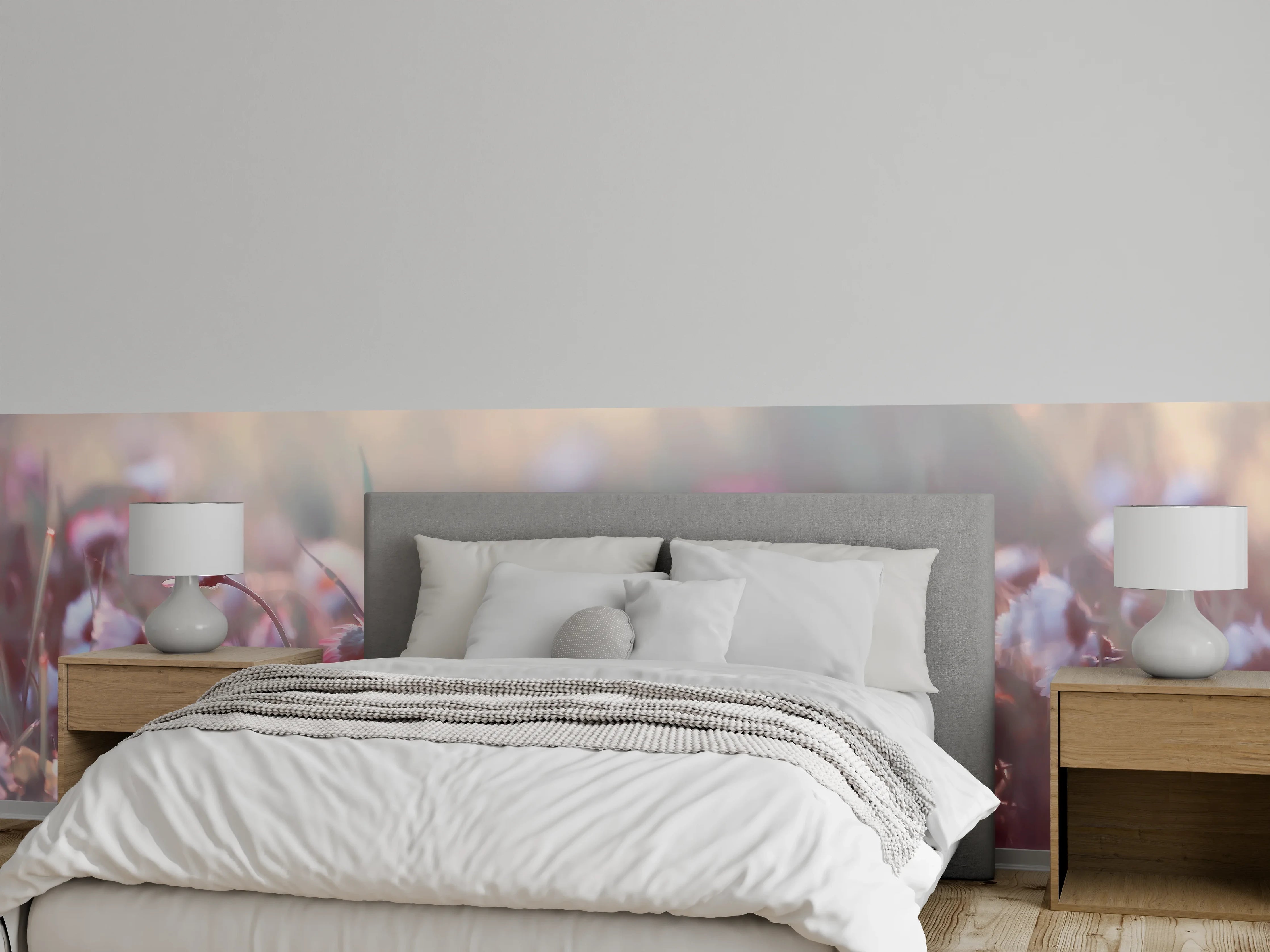 Wandverkleidung Schlafzimmer - Grauschimmer auf weißen Wiesenträumen