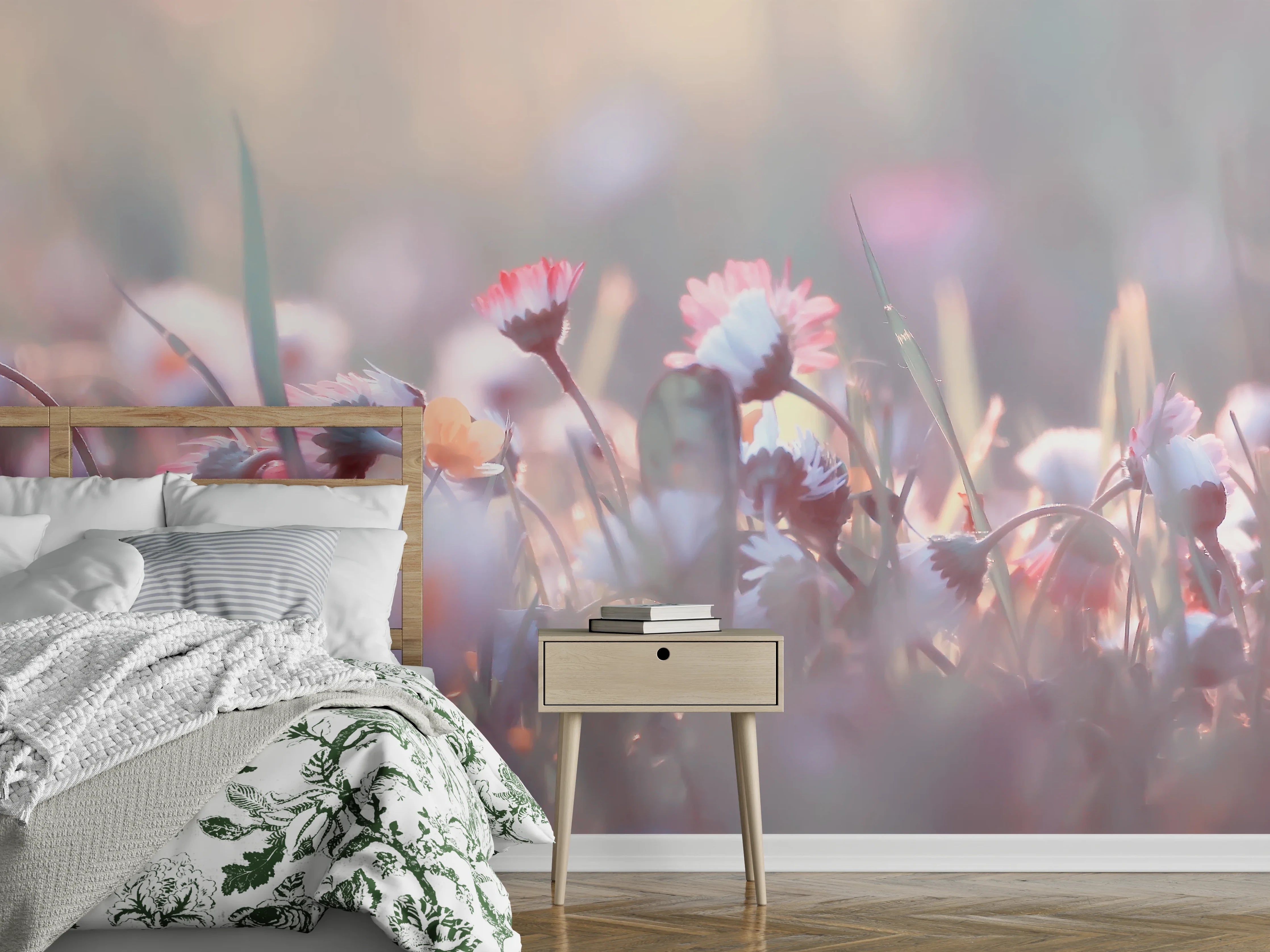 Wandverkleidung Schlafzimmer - Grauschimmer auf weißen Wiesenträumen