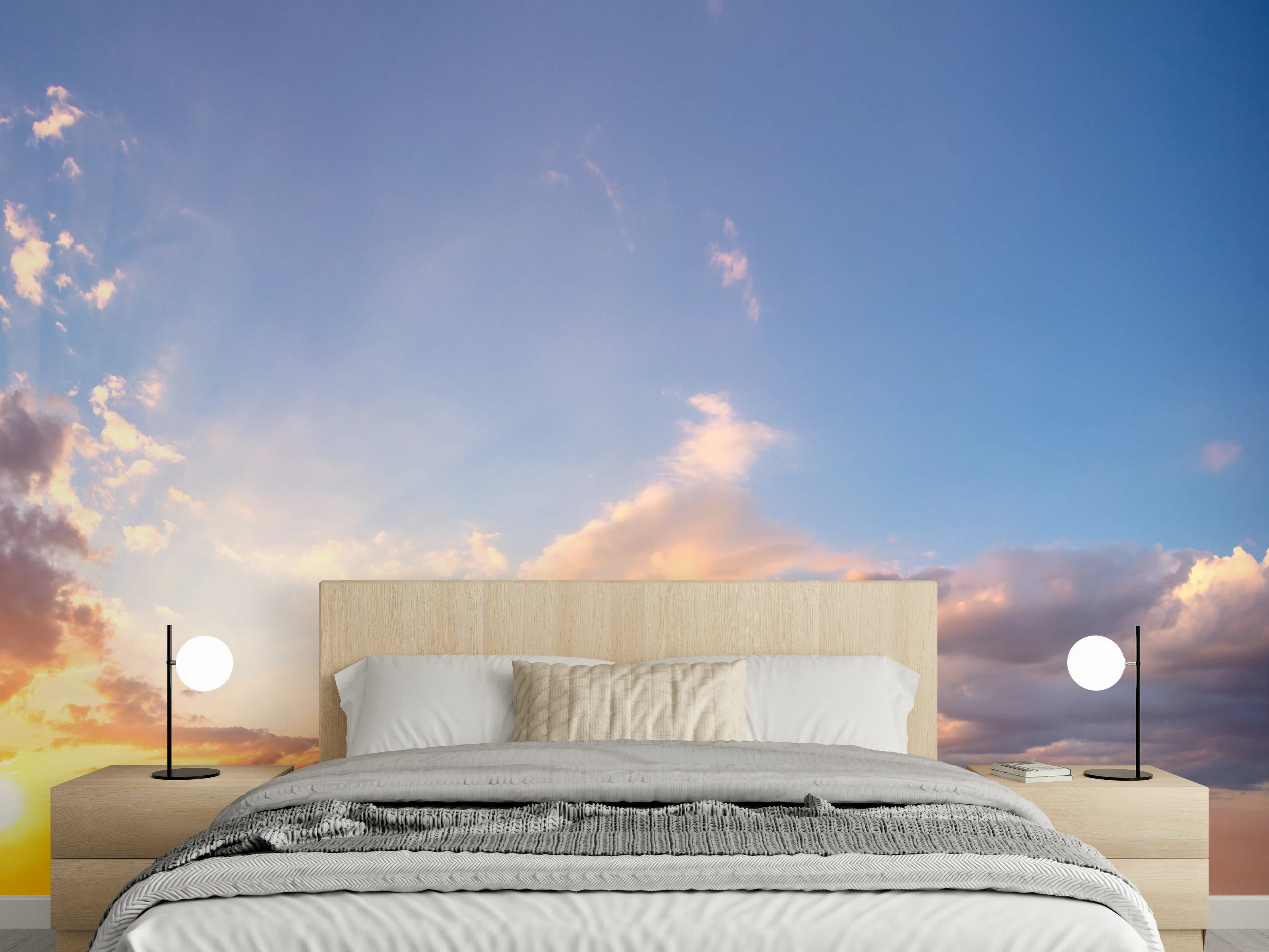 Wandverkleidung Schlafzimmer - Grauschimmer im Morgendämmerungspanorama