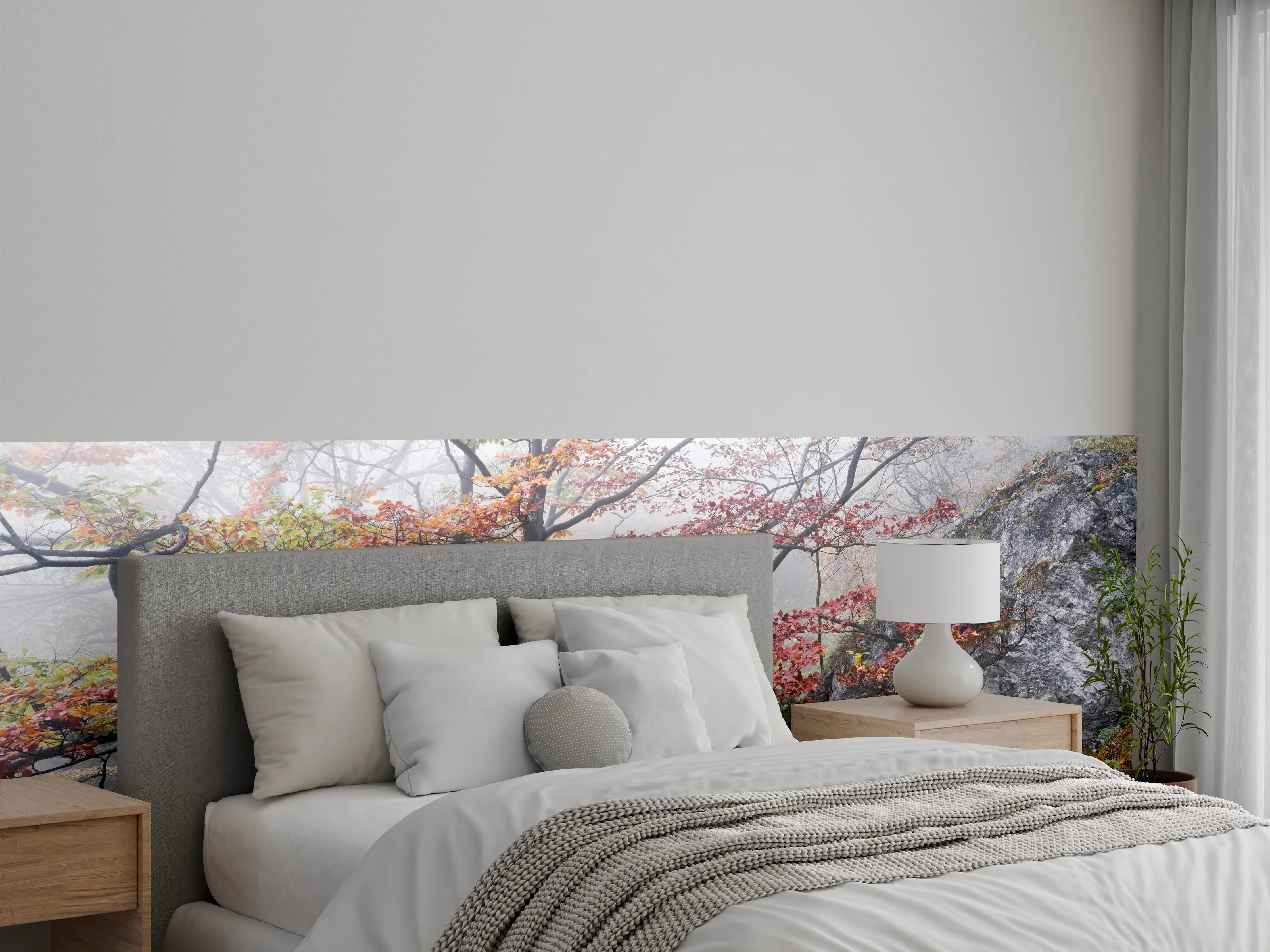 Wandverkleidung Schlafzimmer - Grauschimmer im verhangenen Blätterwald