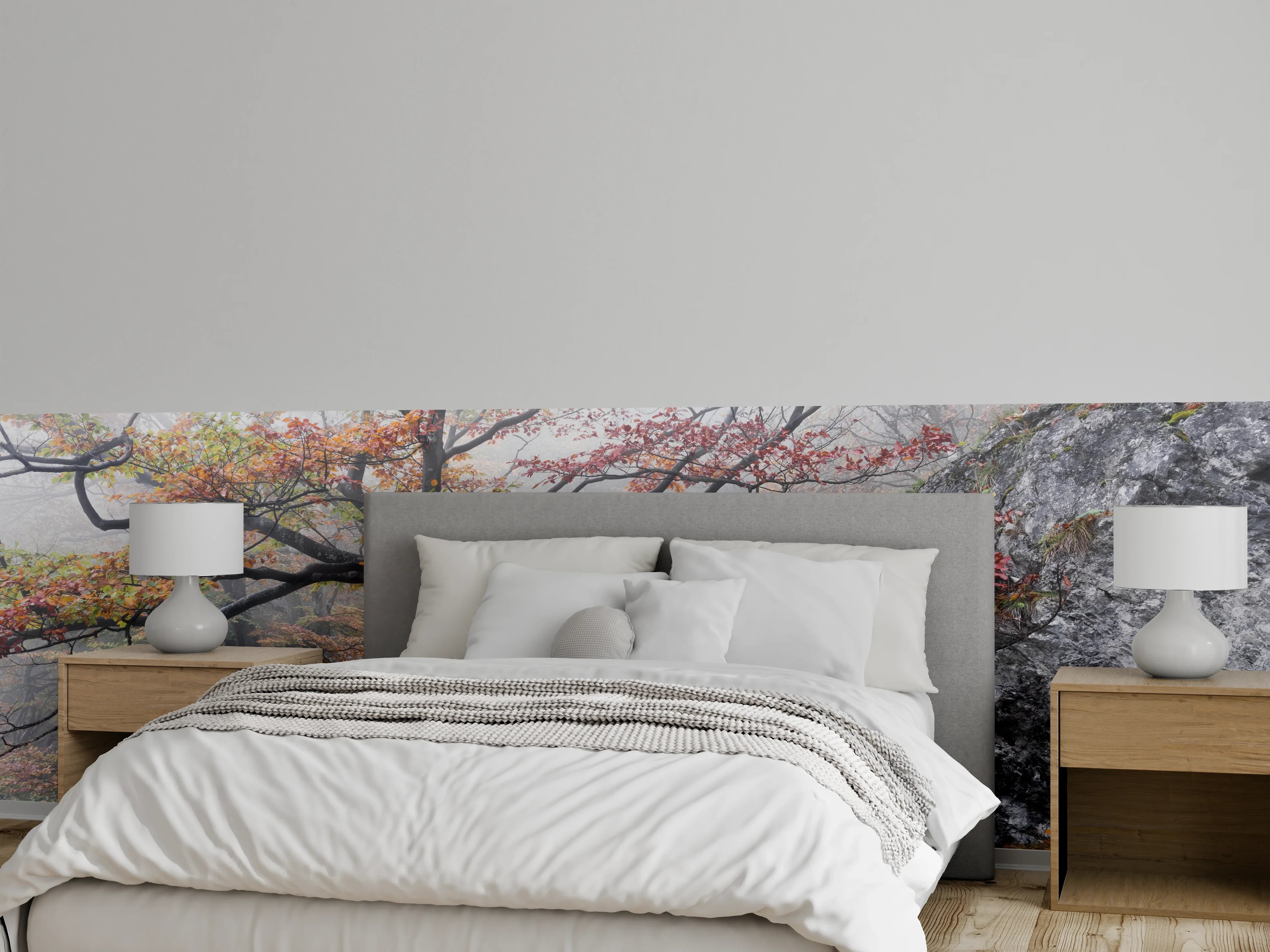 Wandverkleidung Schlafzimmer - Grauschimmer im verhangenen Blätterwald