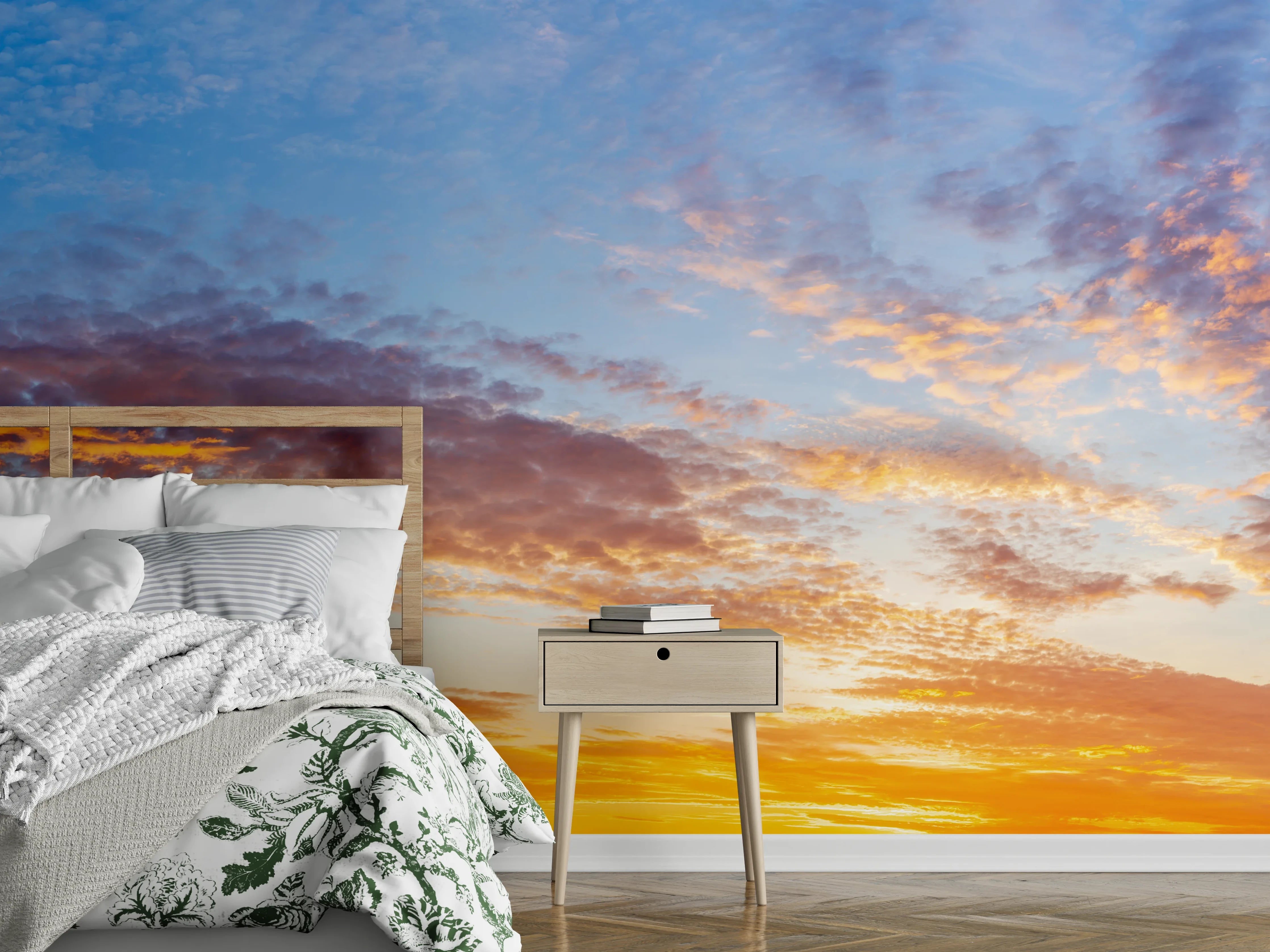 Wandverkleidung Schlafzimmer - Grauschimmer im weißen Abendhimmel