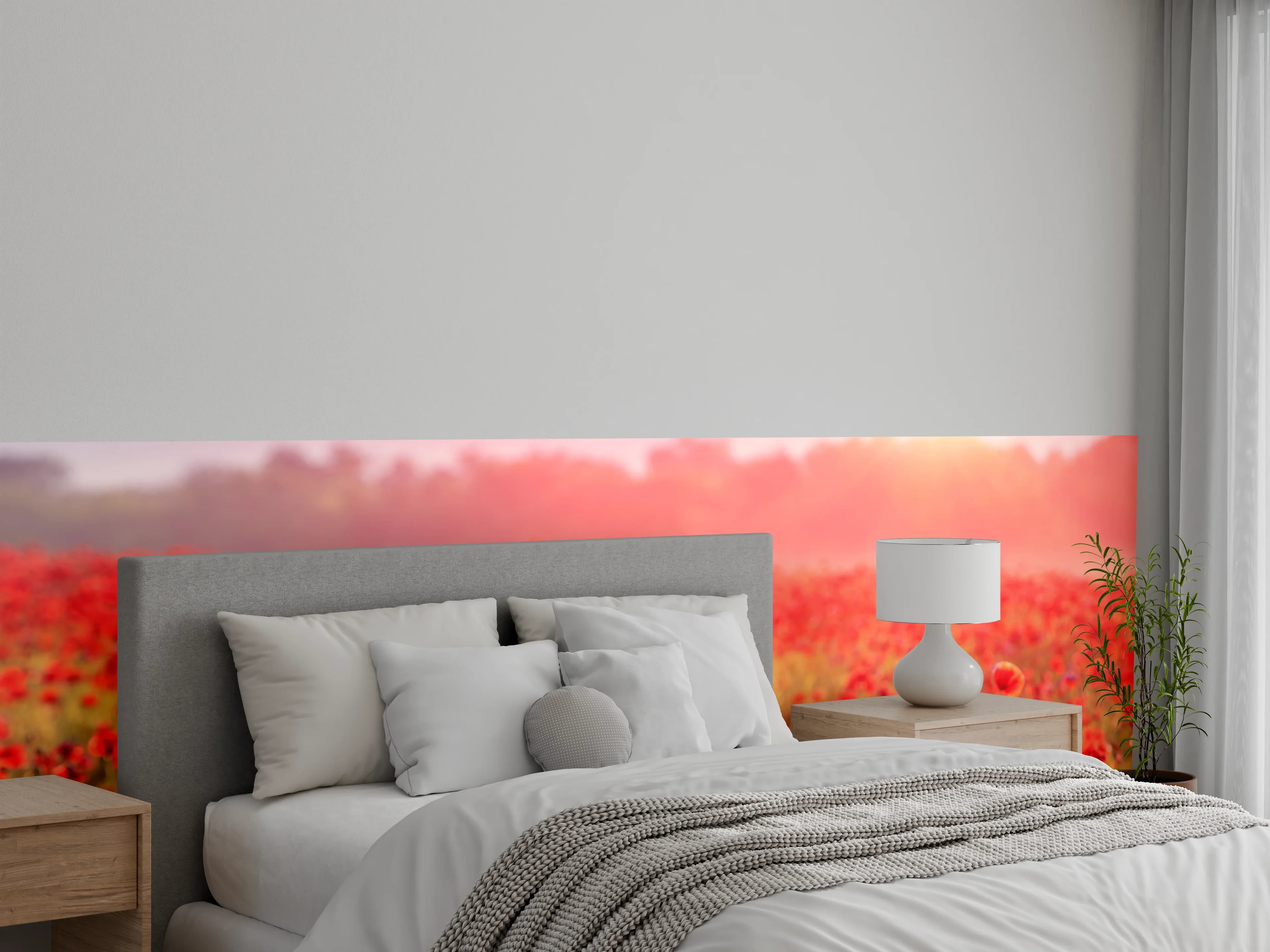 Wandverkleidung Schlafzimmer - Grauschimmer über weißen Blütenmeeren