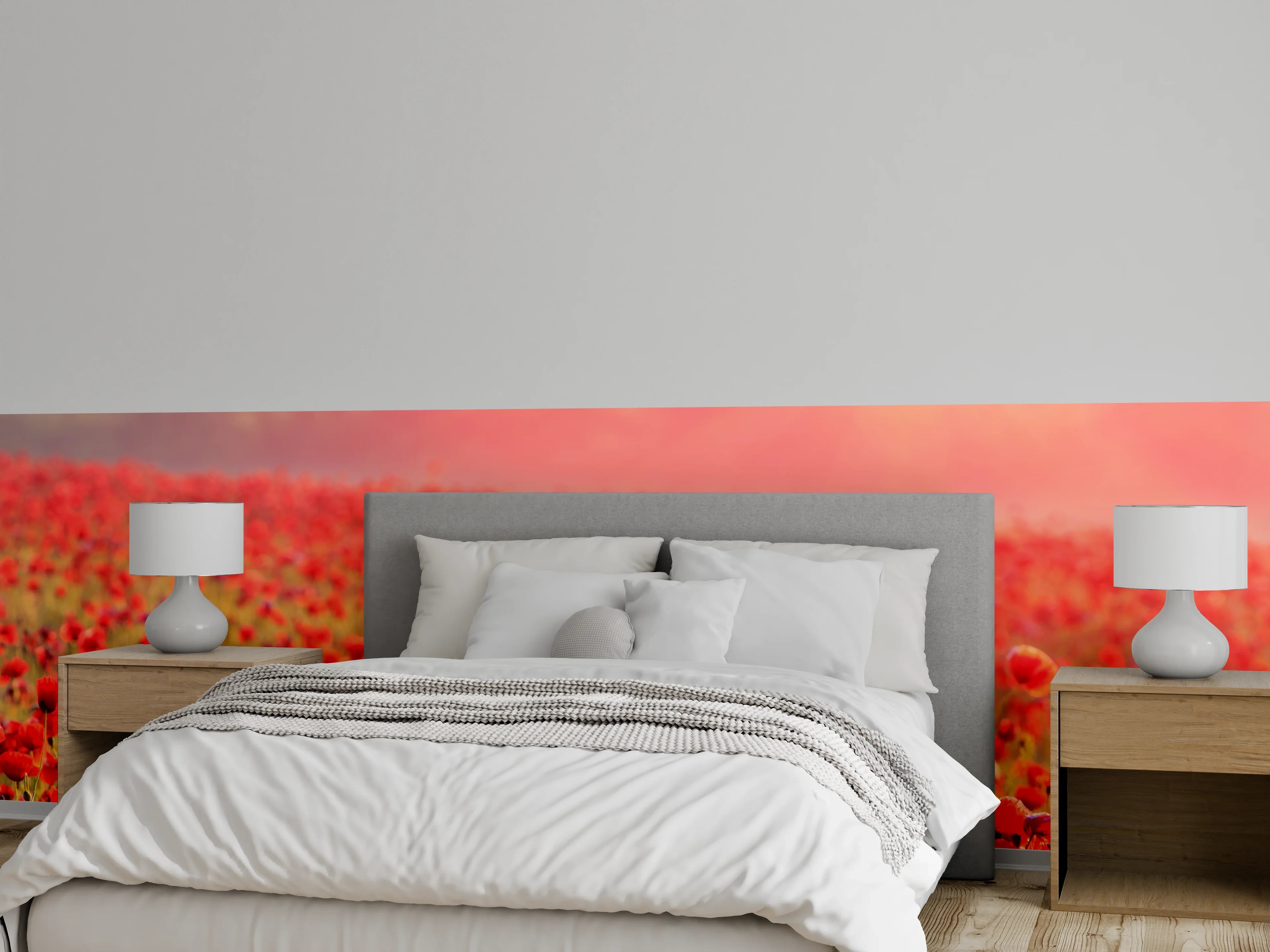 Wandverkleidung Schlafzimmer - Grauschimmer über weißen Blütenmeeren