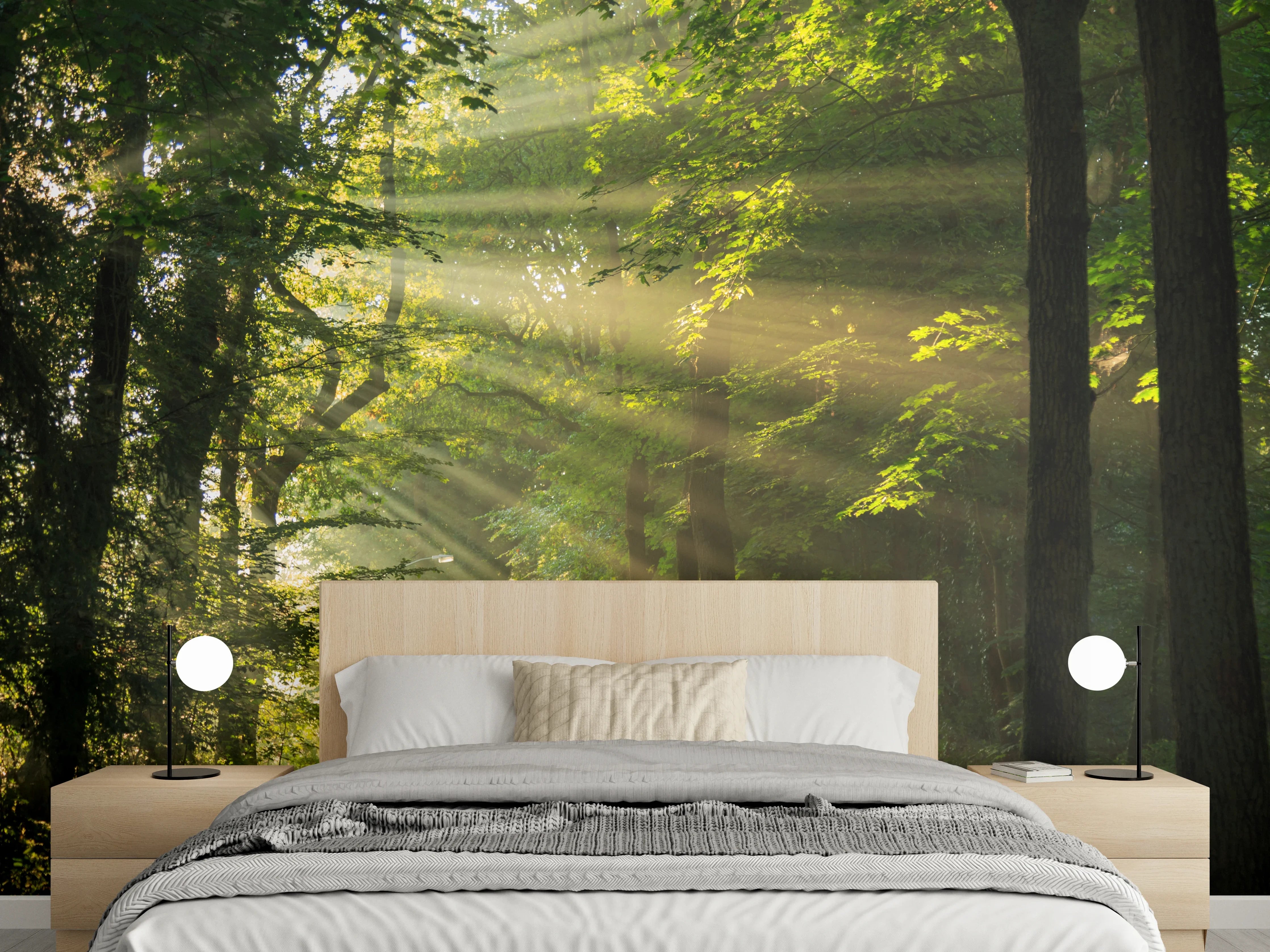 Wandverkleidung Schlafzimmer - Grauschimmer zwischen silbernen Blättern