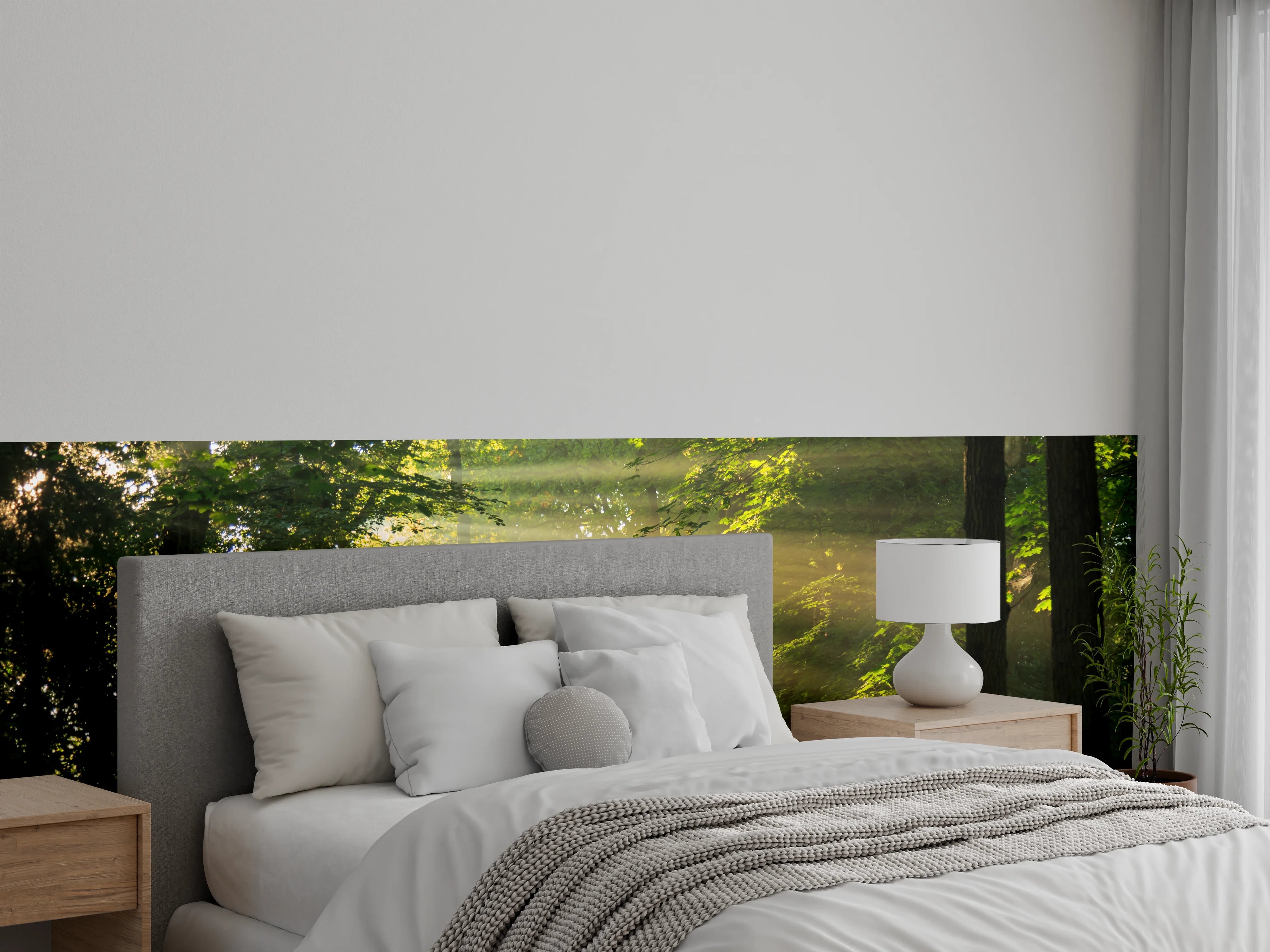 Wandverkleidung Schlafzimmer - Grauschimmer zwischen silbernen Blättern
