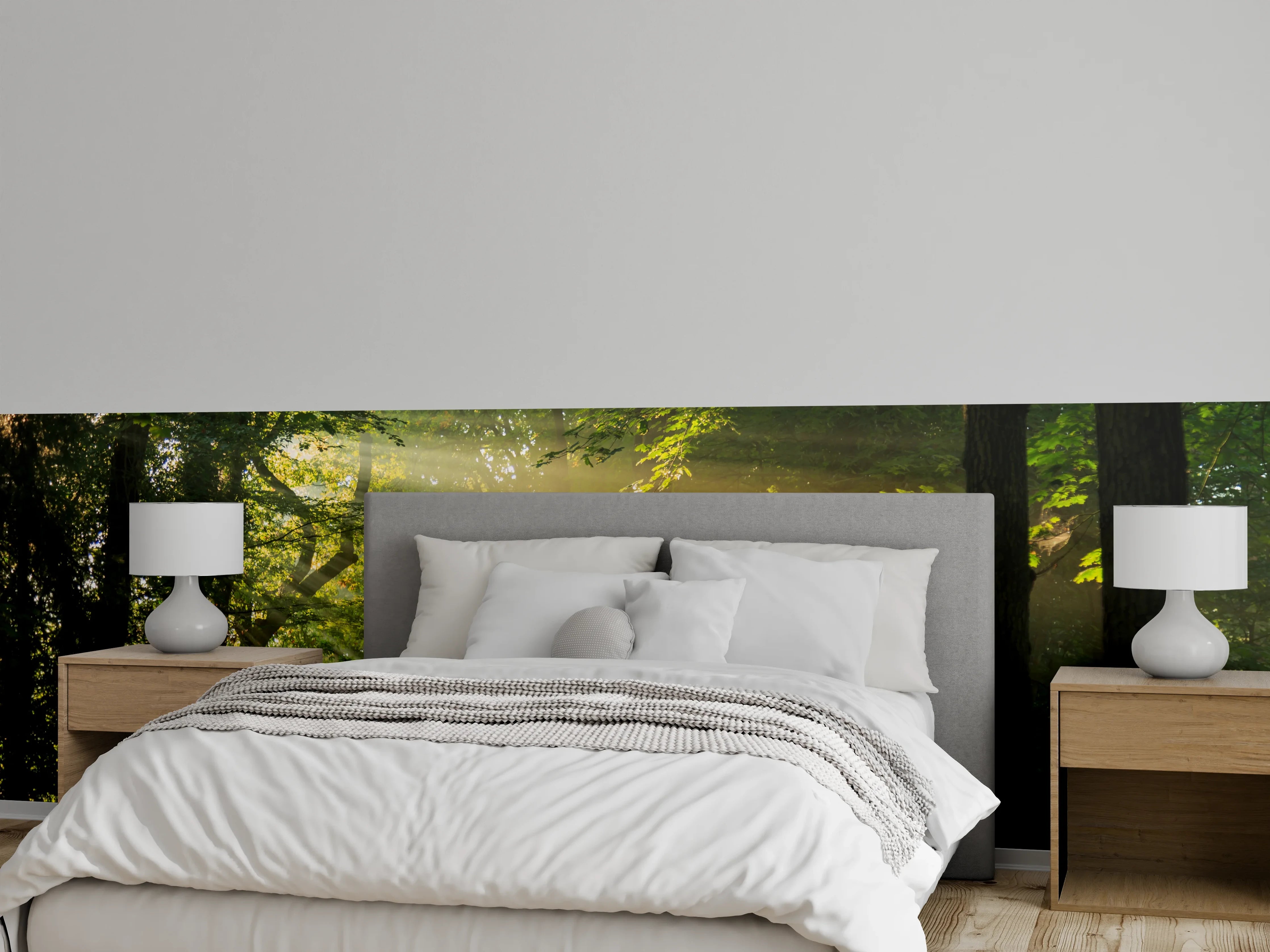 Wandverkleidung Schlafzimmer - Grauschimmer zwischen silbernen Blättern