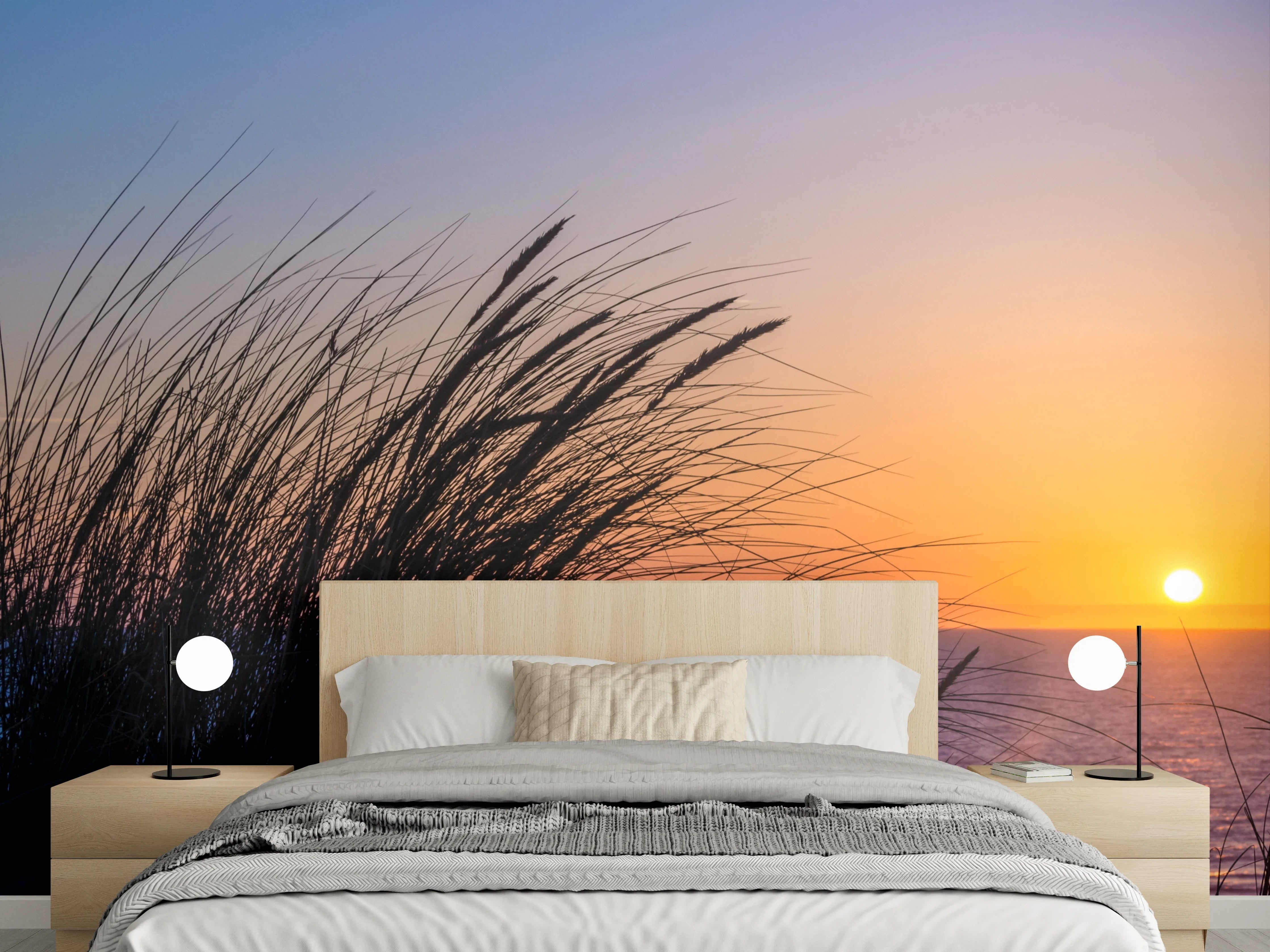 Wandverkleidung Schlafzimmer - Grauschimmernde Abendruhe am Ozean
