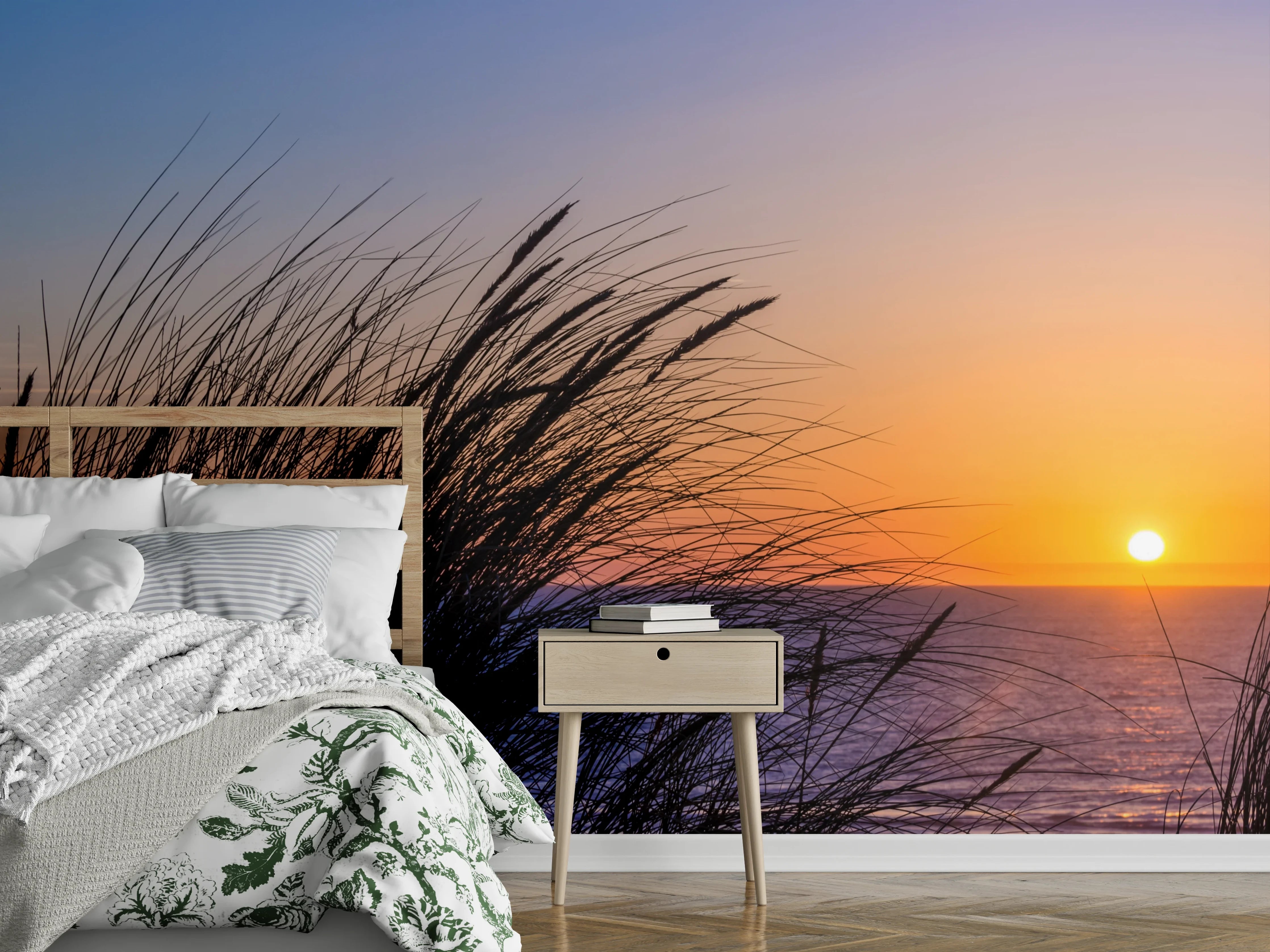Wandverkleidung Schlafzimmer - Grauschimmernde Abendruhe am Ozean