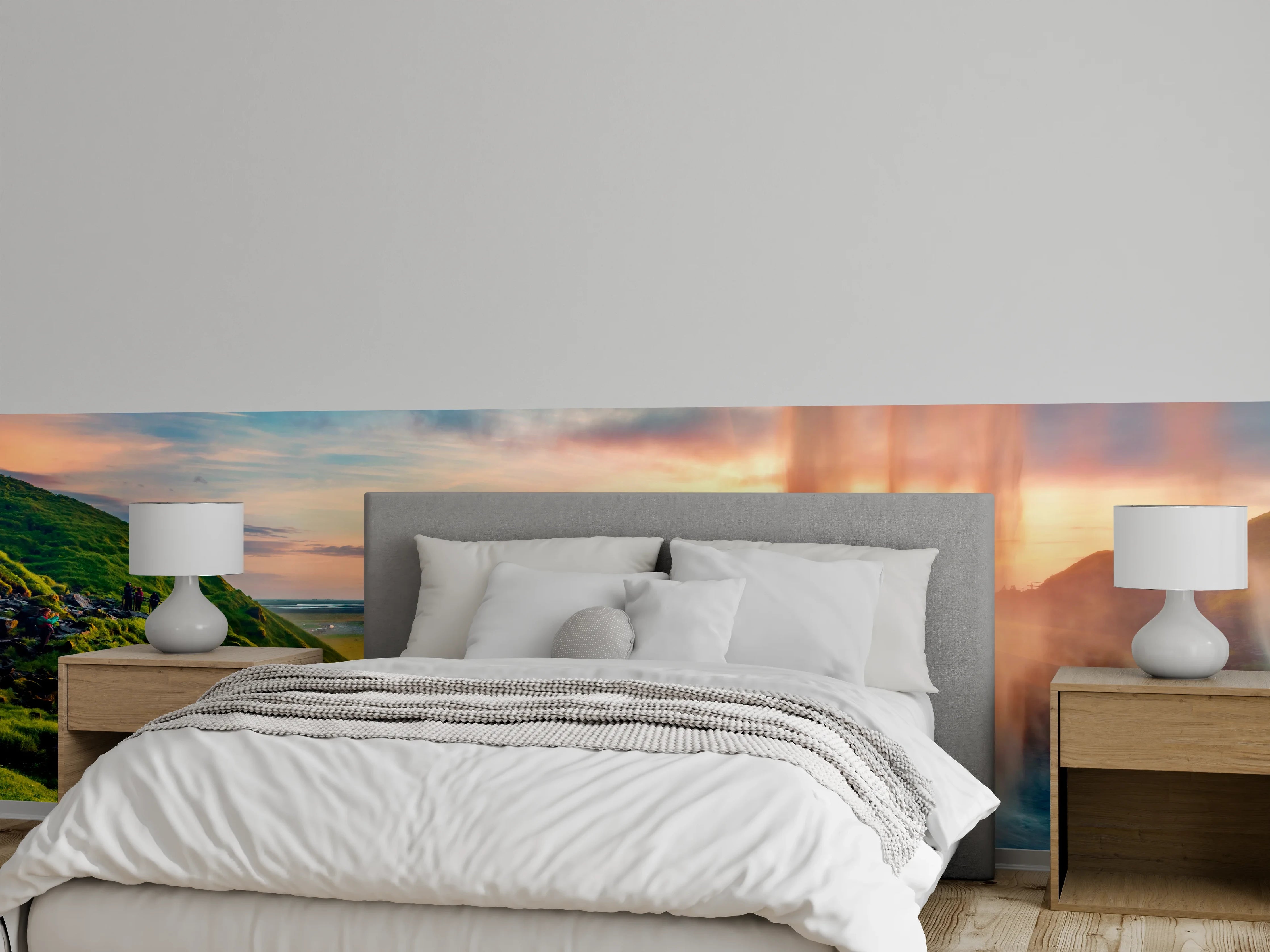 Wandverkleidung Schlafzimmer - Grauschimmernde Wasserfälle bei Abendlicht