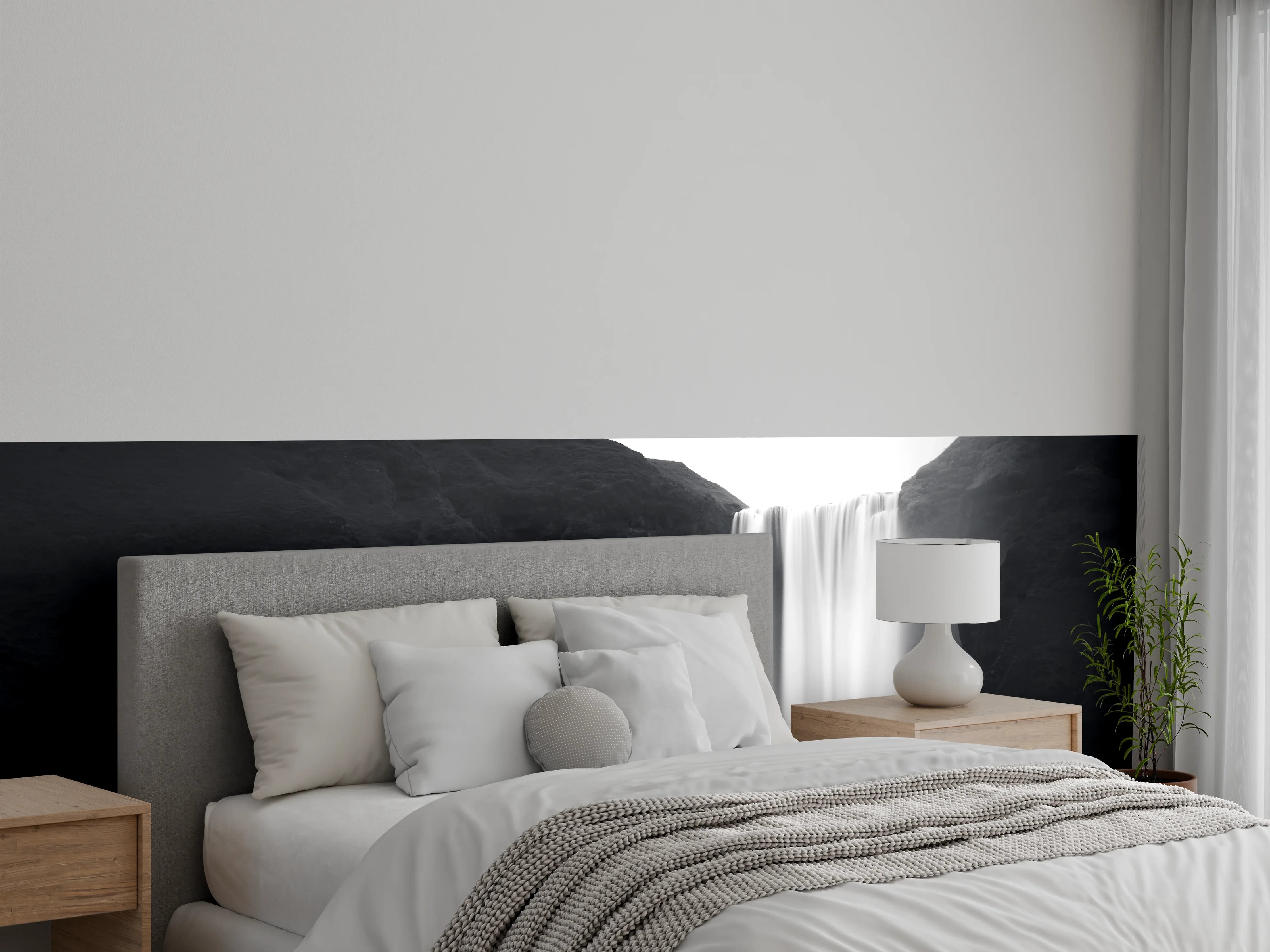Wandverkleidung Schlafzimmer - Grauschleier über Wasserfallträumen