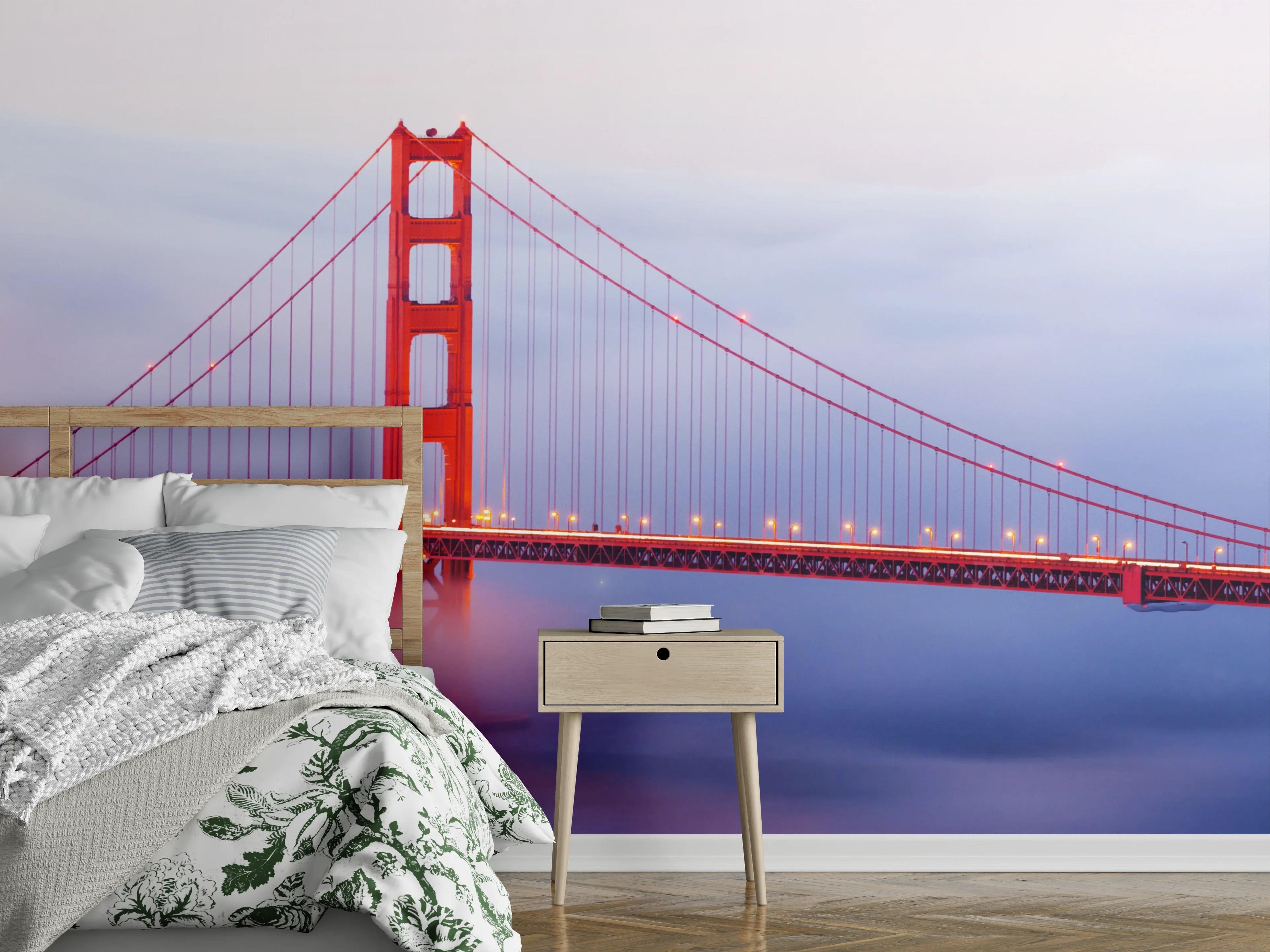 Wandverkleidung Schlafzimmer - Grauschleier über goldener Brücke