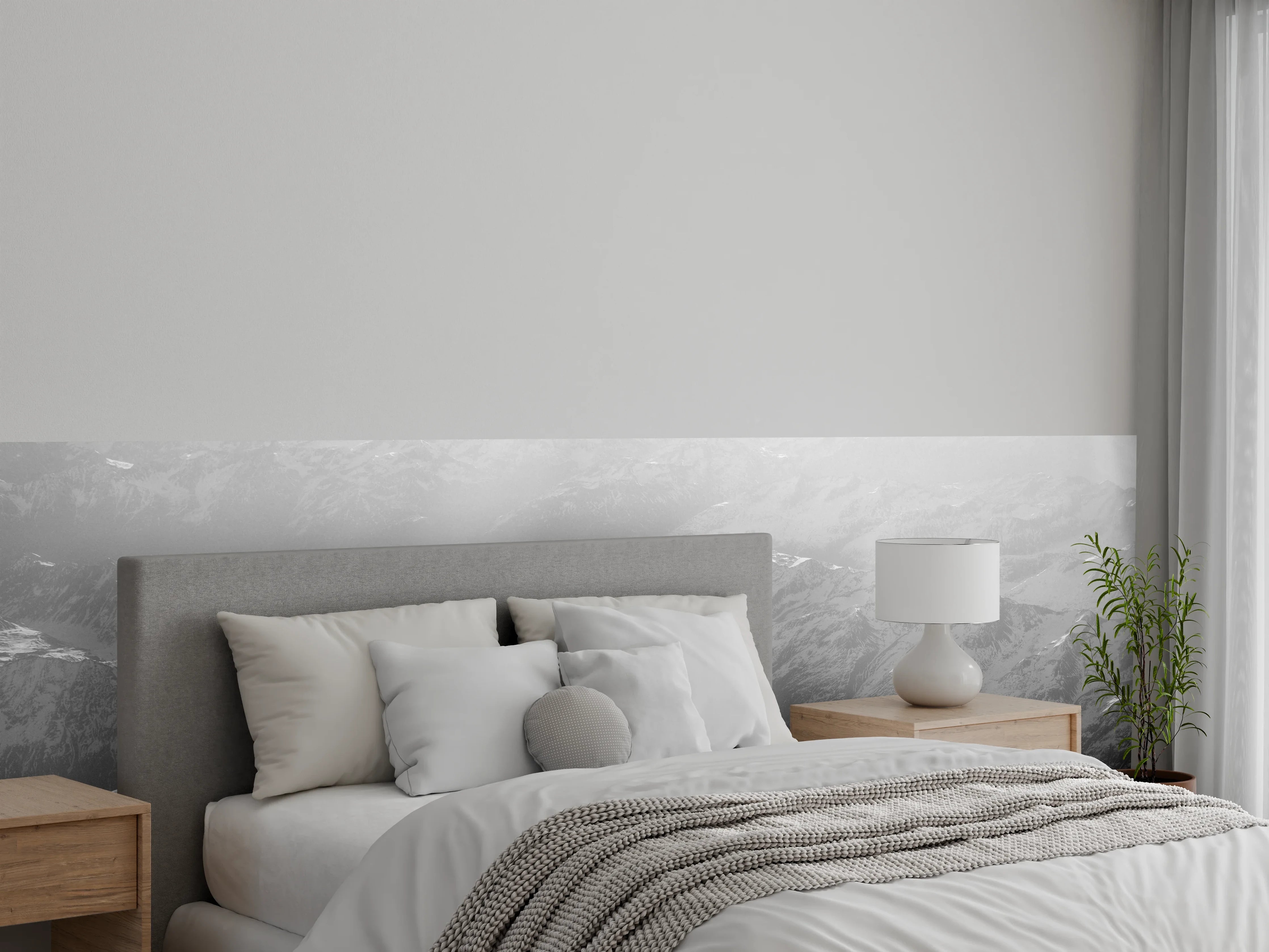 Wandverkleidung Schlafzimmer - Graustufen-Gipfelblick
