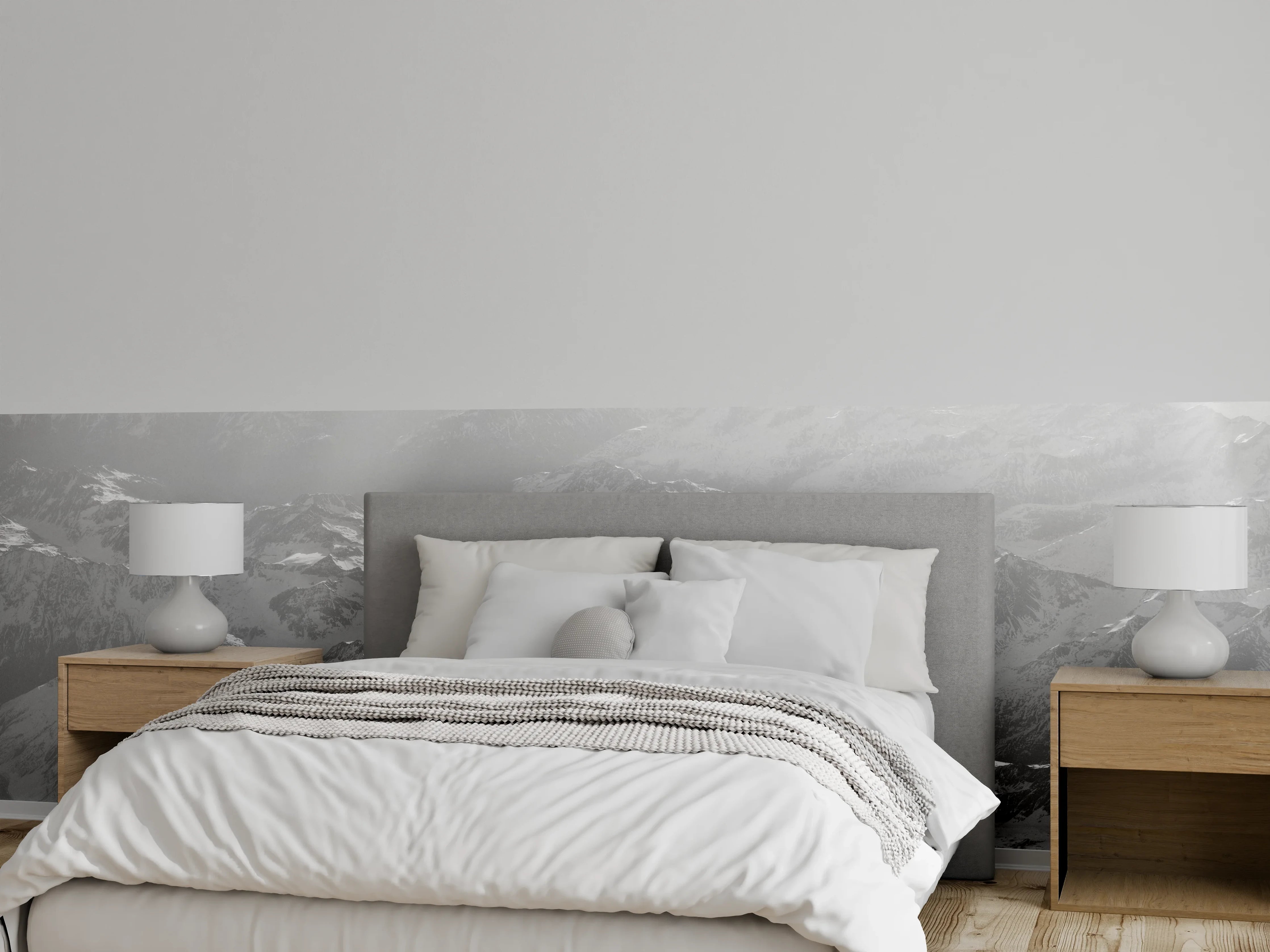 Wandverkleidung Schlafzimmer - Graustufen-Gipfelblick