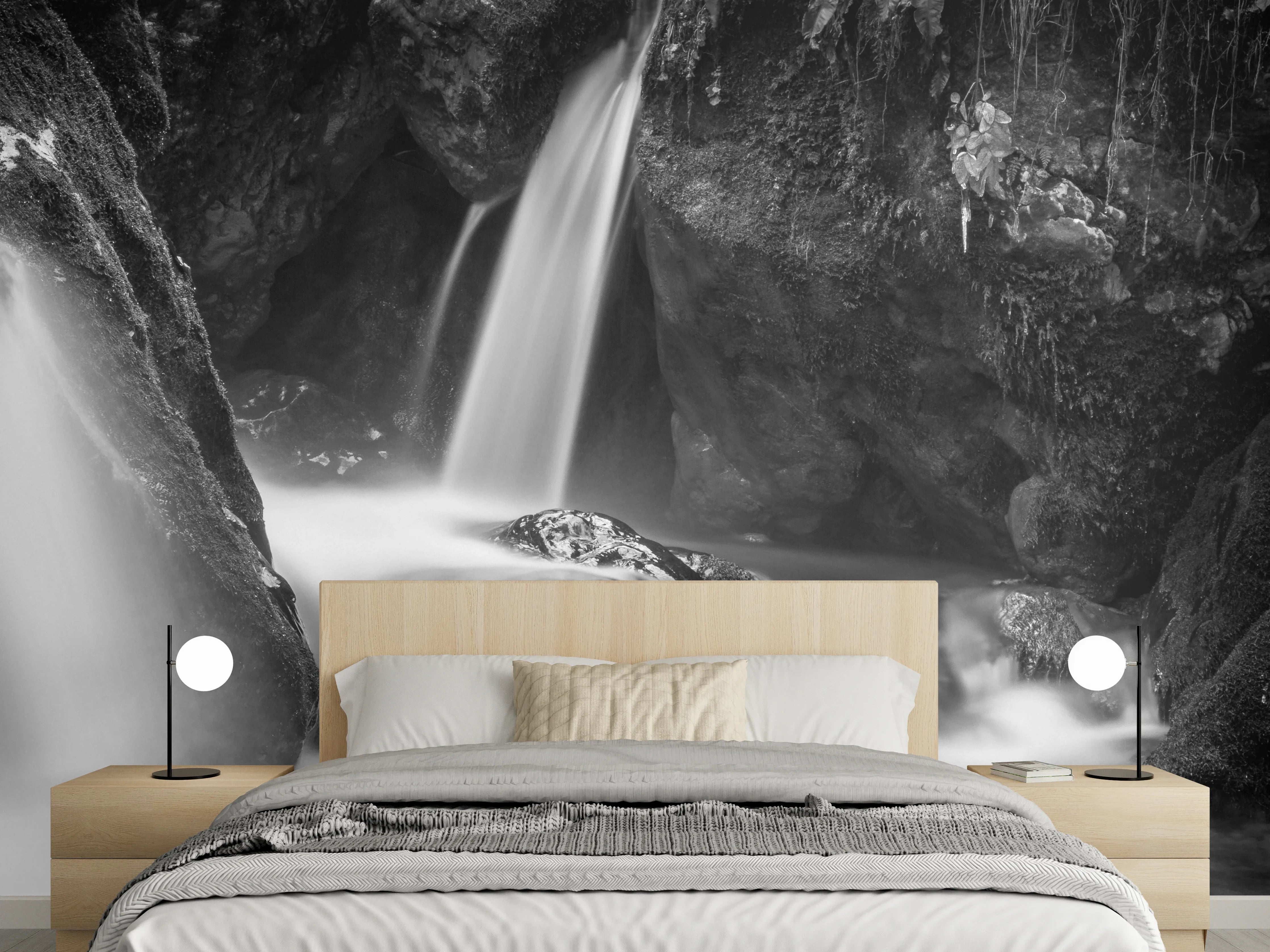 Wandverkleidung Schlafzimmer - Grautöne im weißen Wasserfall