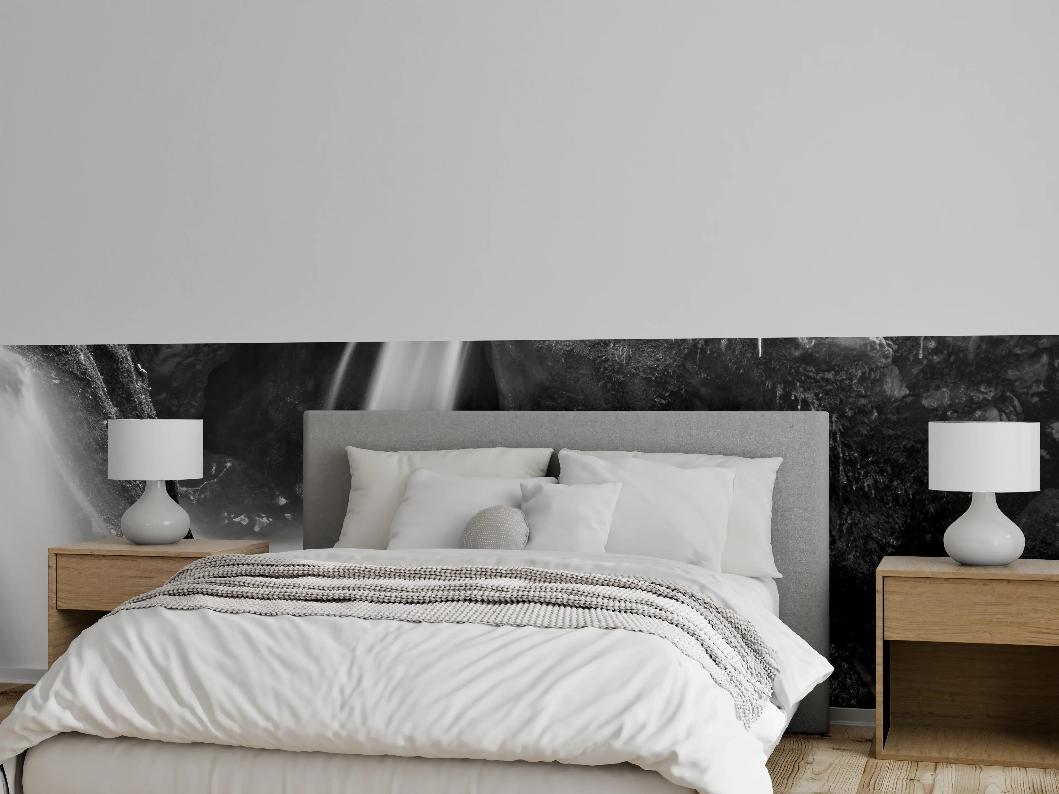 Wandverkleidung Schlafzimmer - Grautöne im weißen Wasserfall