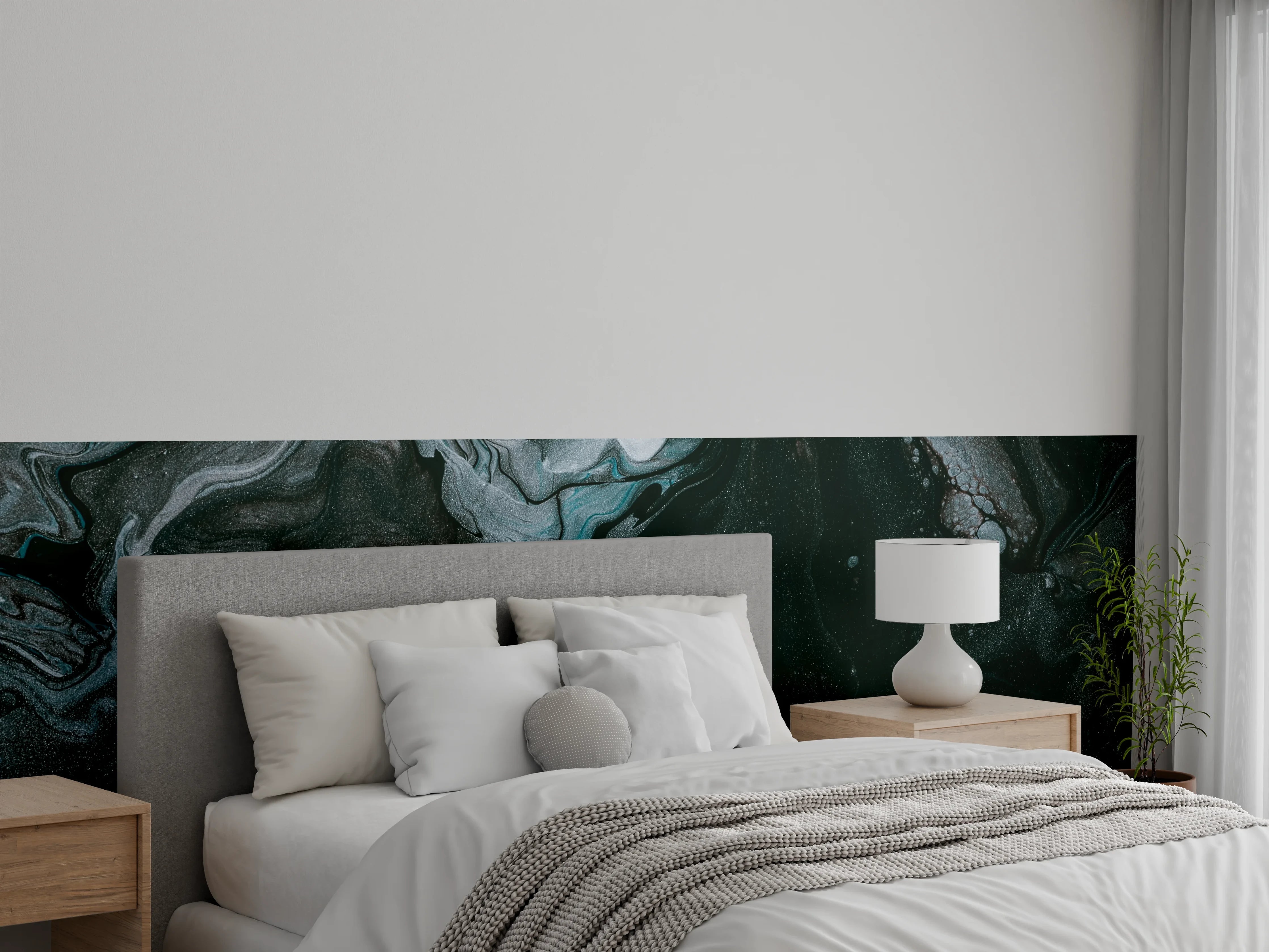 Wandverkleidung Schlafzimmer - Grauweiße Schattenkunst
