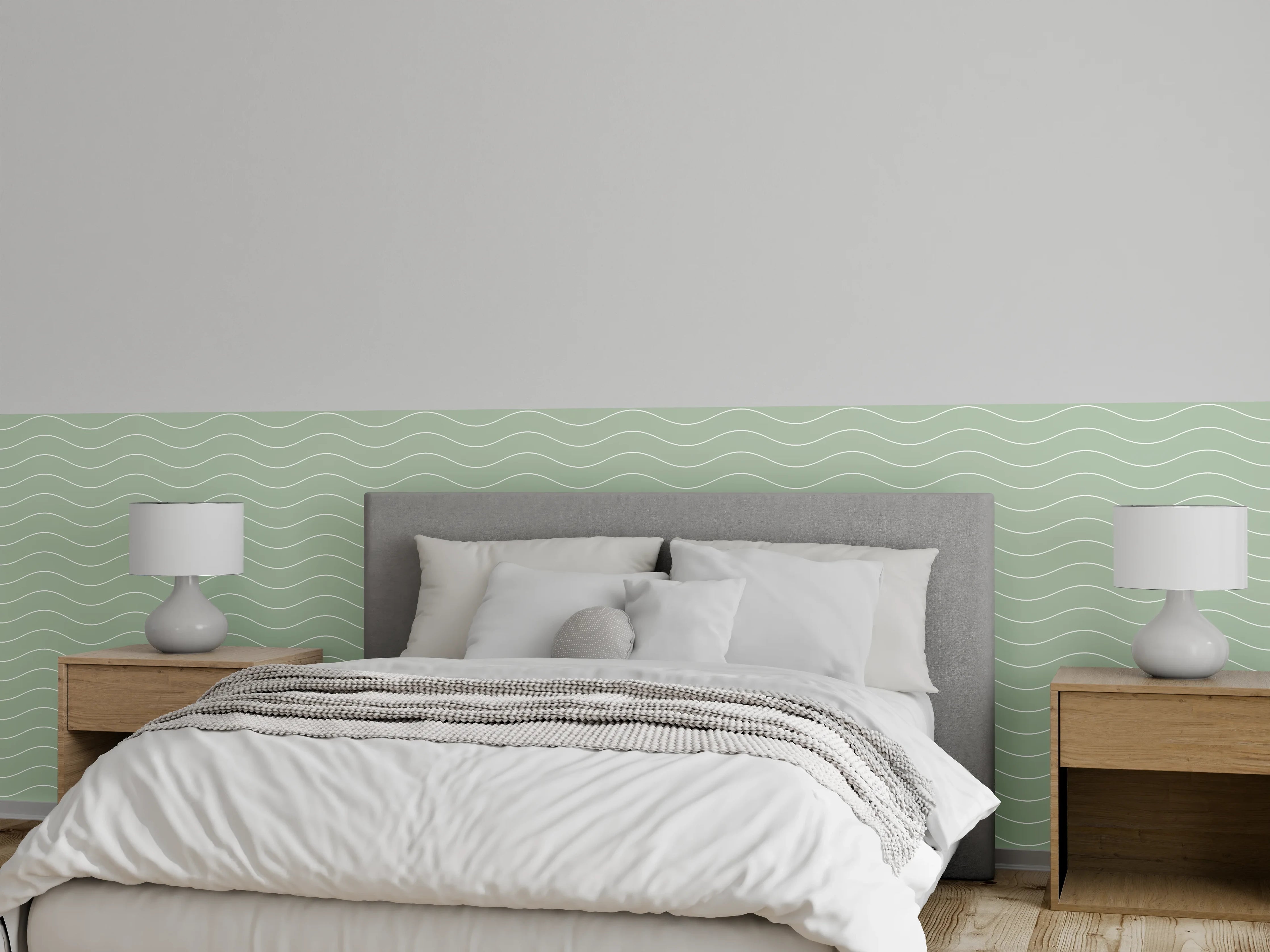 Wandverkleidung Schlafzimmer - Grauweißes Wellenflüstern in Mint