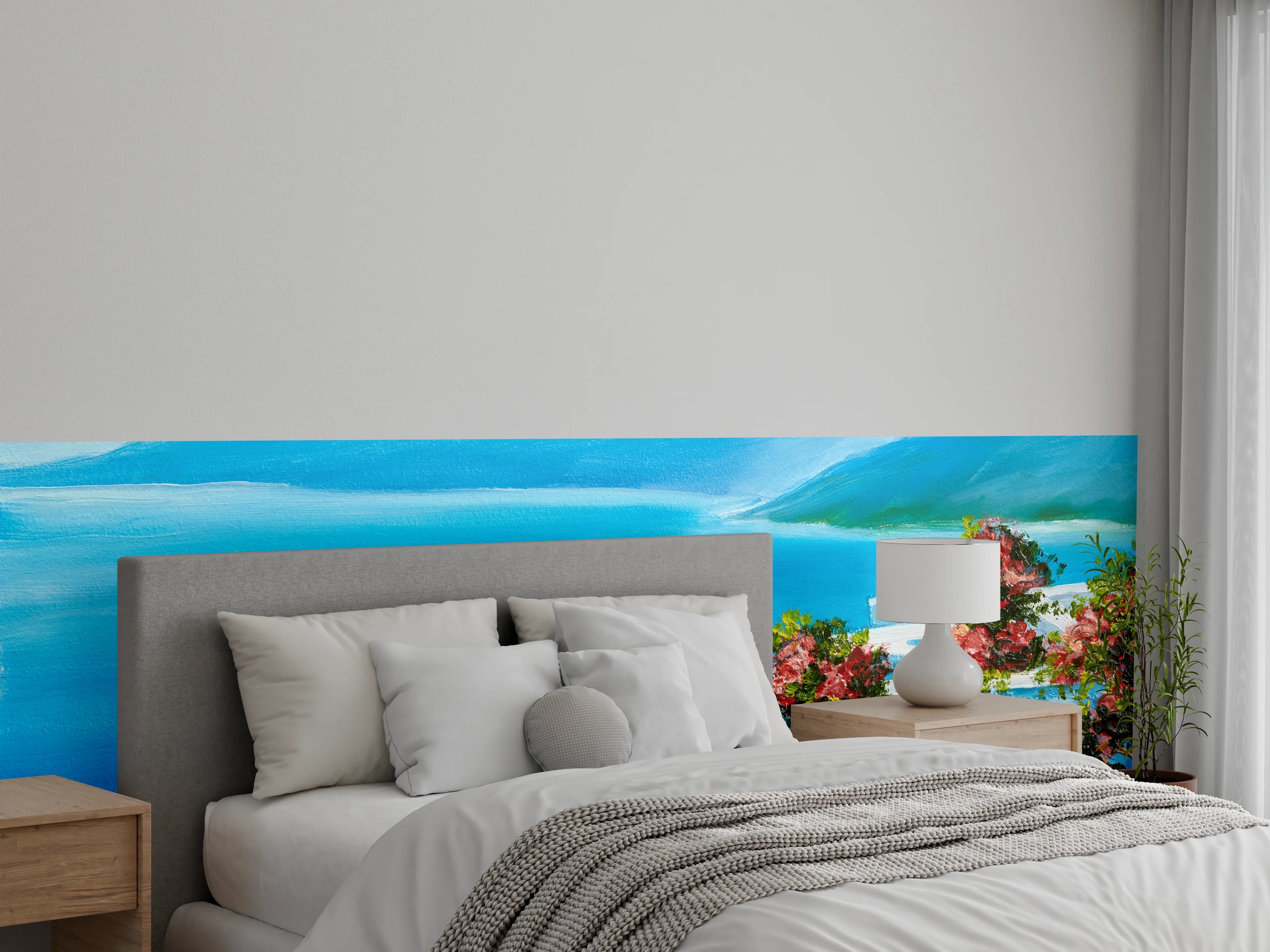 Wandverkleidung Schlafzimmer - Griechische Küstenidylle in Blau und Weiß