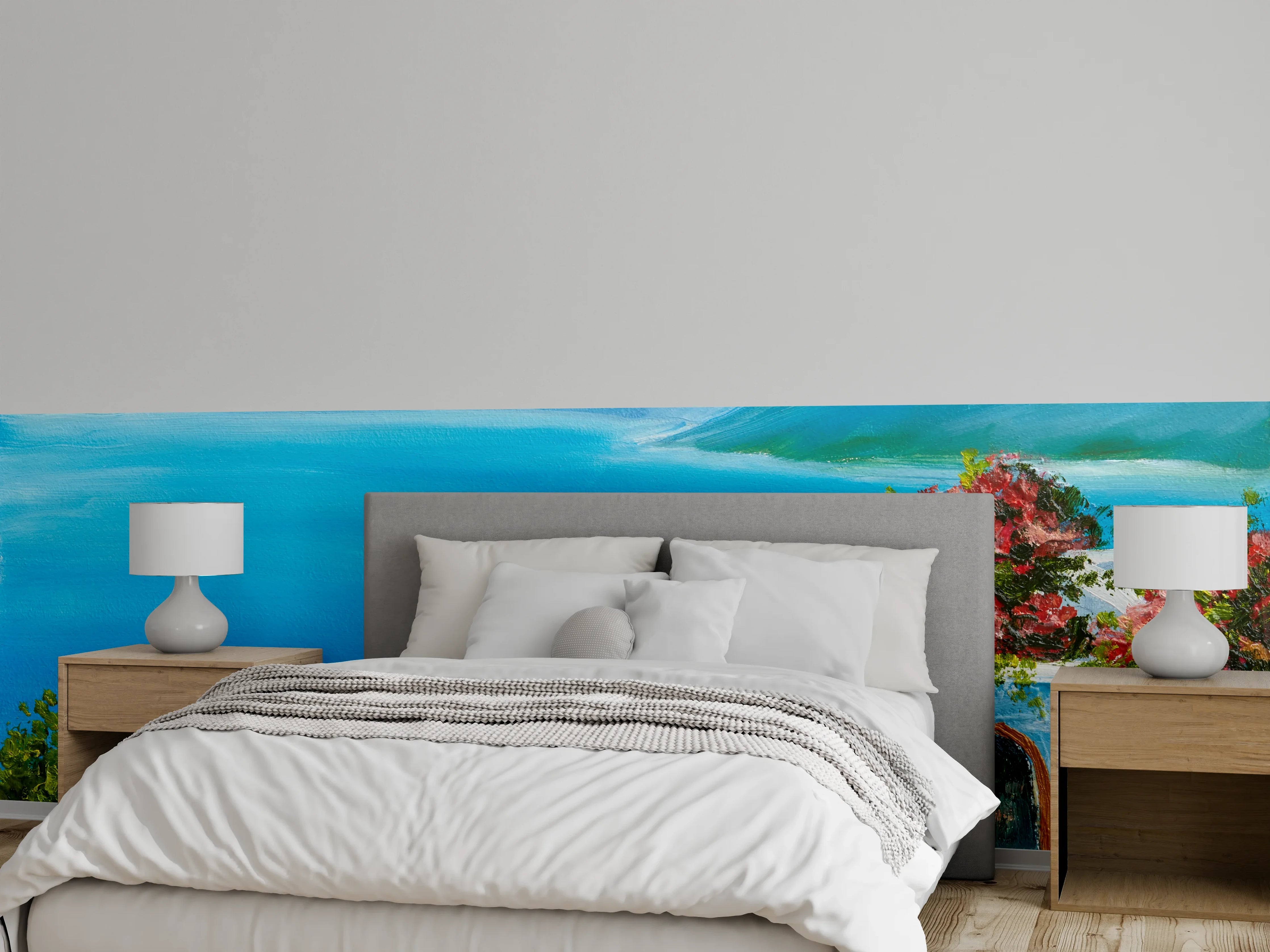 Wandverkleidung Schlafzimmer - Griechische Küstenidylle in Blau und Weiß