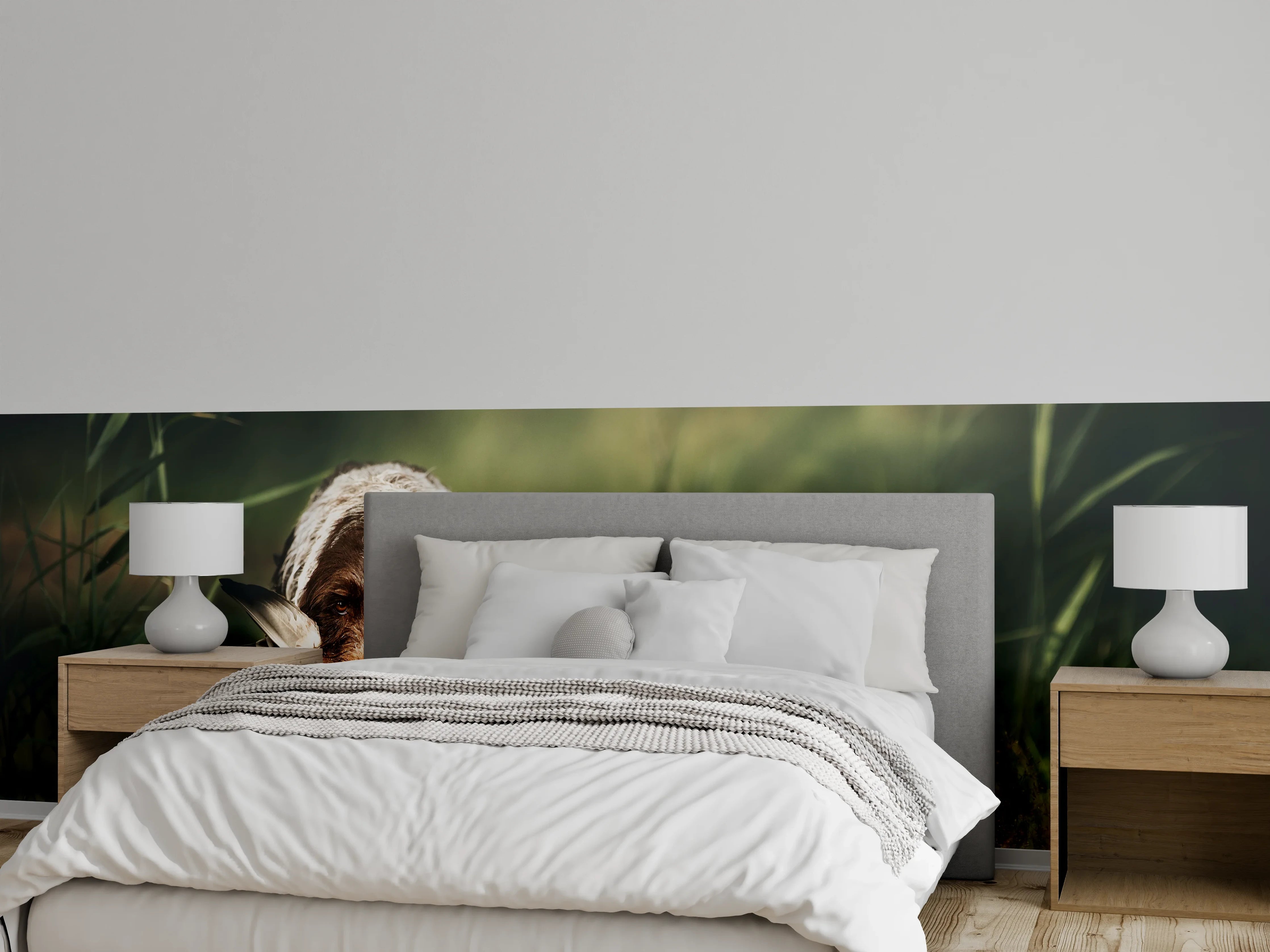 Wandverkleidung Schlafzimmer - Griffon Korthals beim Apportieren einer Ente