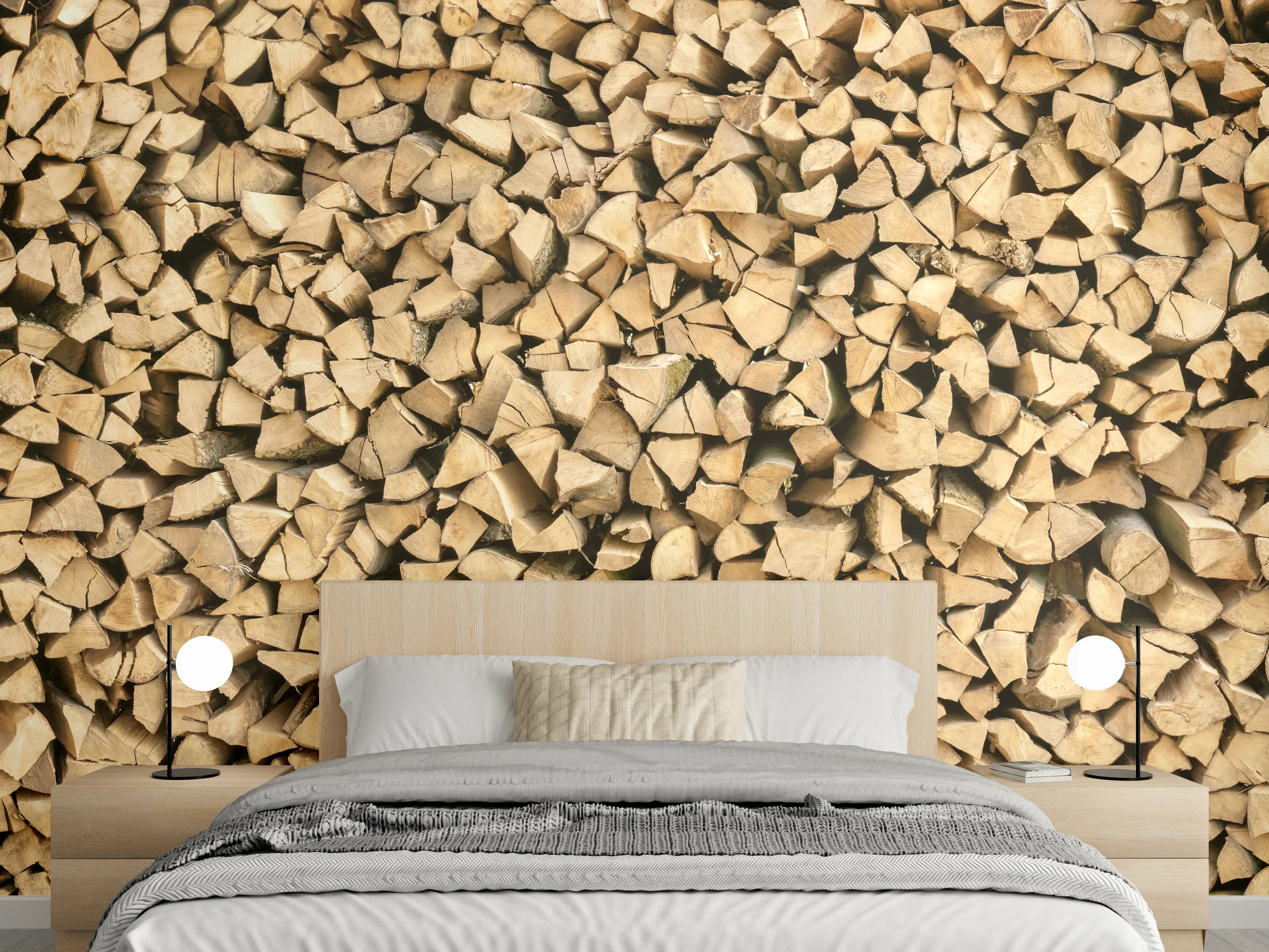 Wandverkleidung Schlafzimmer - Großer Haufen Holzscheite