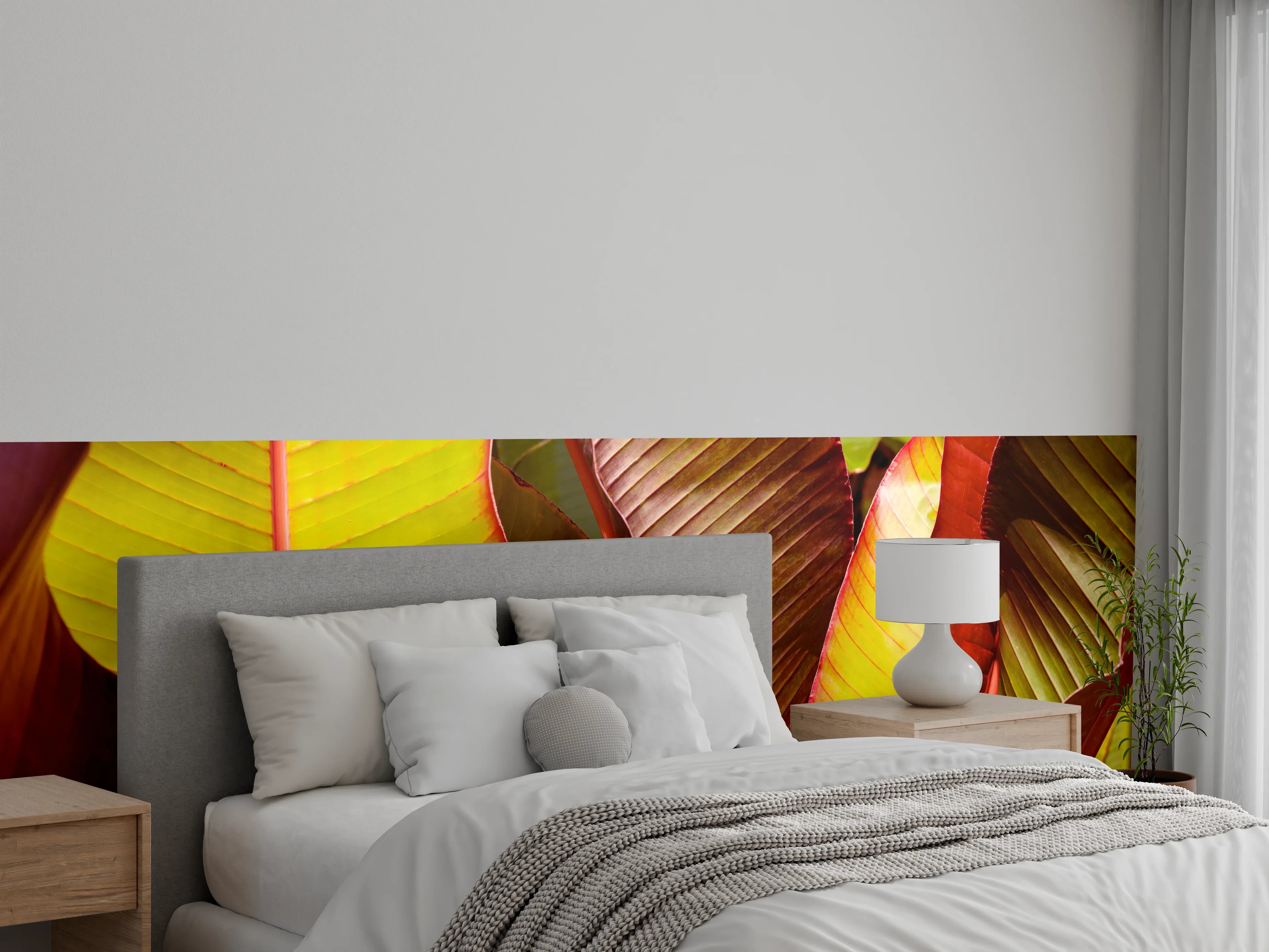 Wandverkleidung Schlafzimmer - Großformatige Bananenblätter grün-braun