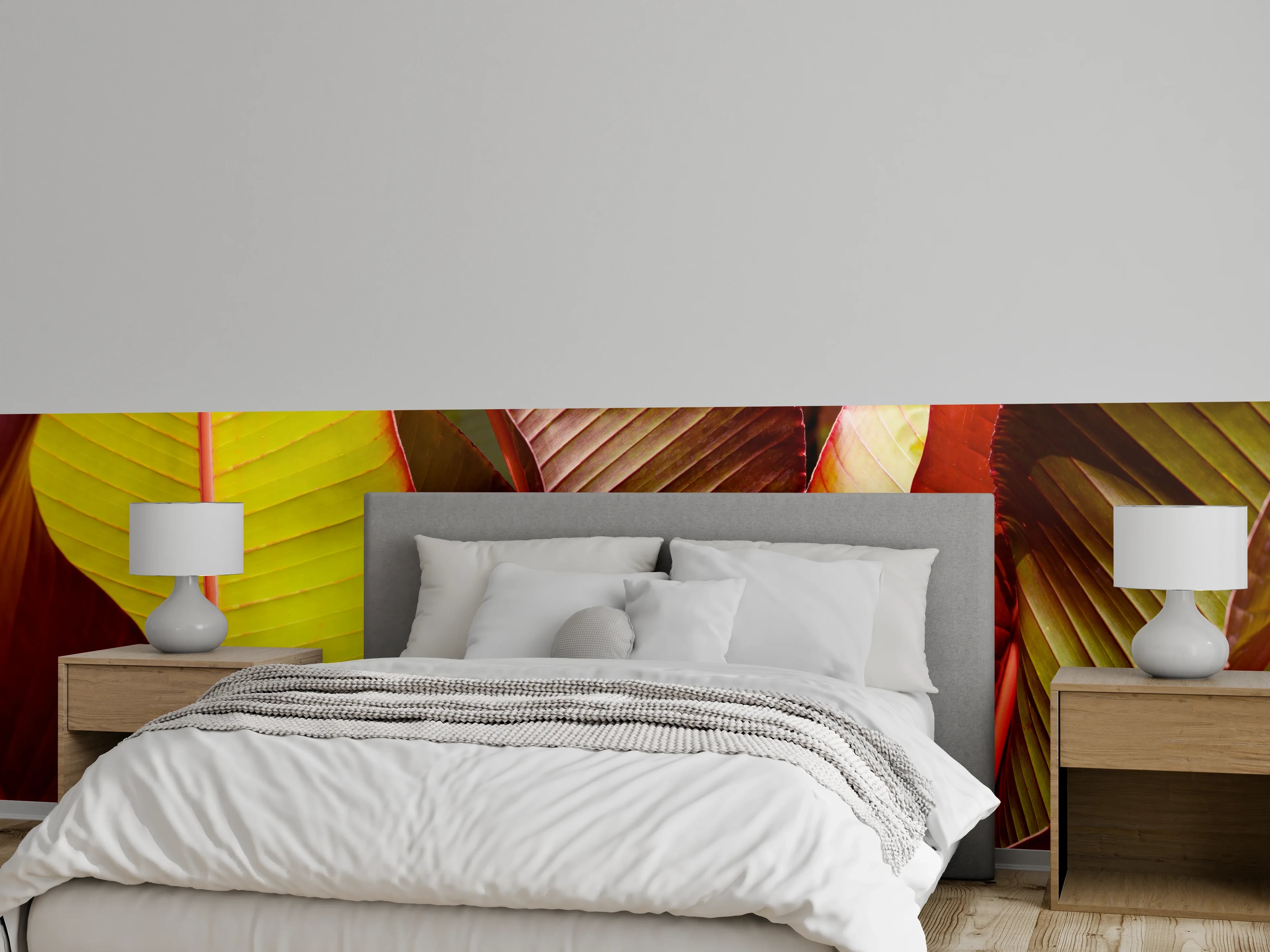 Wandverkleidung Schlafzimmer - Großformatige Bananenblätter grün-braun
