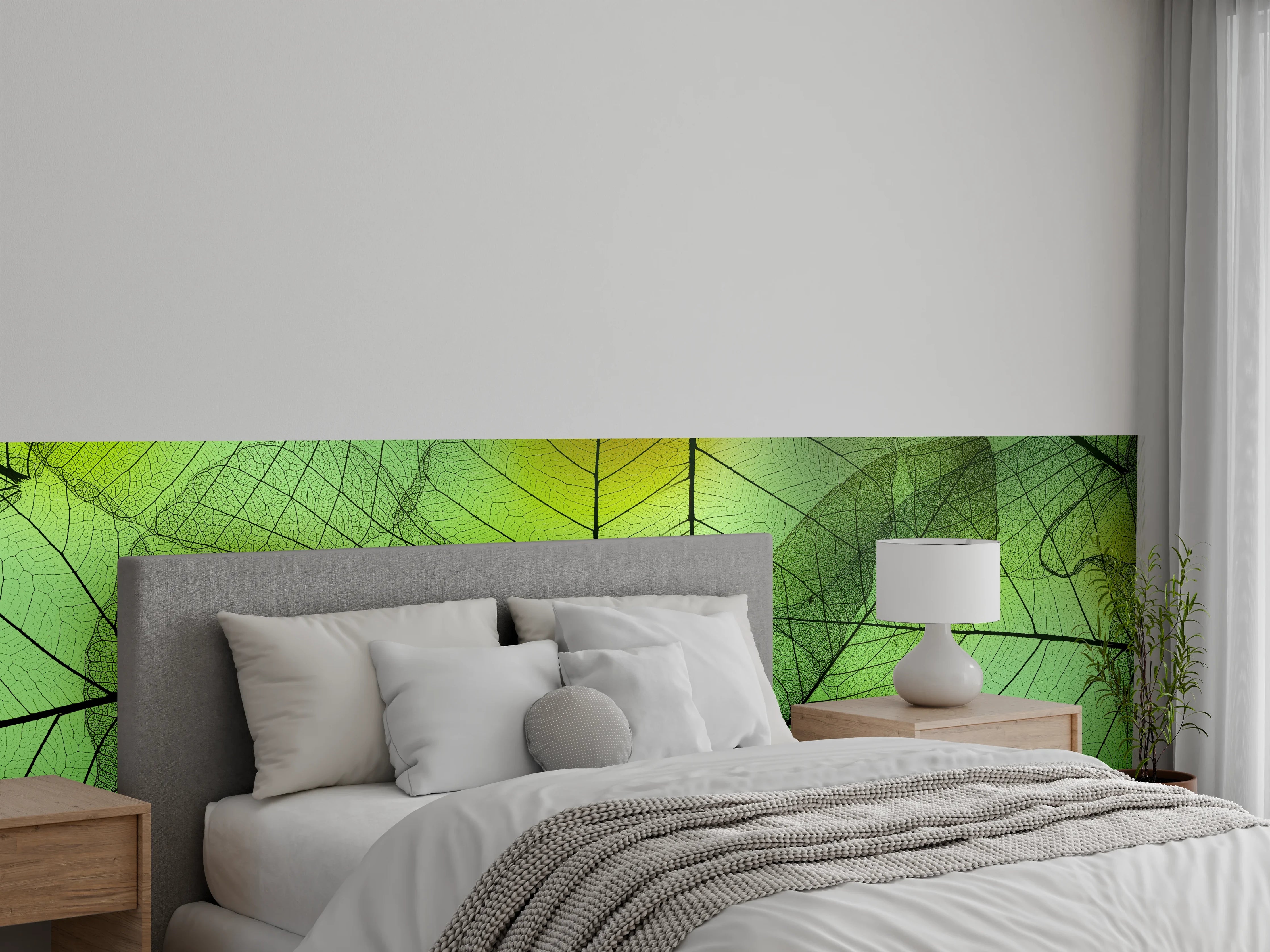 Wandverkleidung Schlafzimmer - Grün-Gelbe Blattstruktur Makro