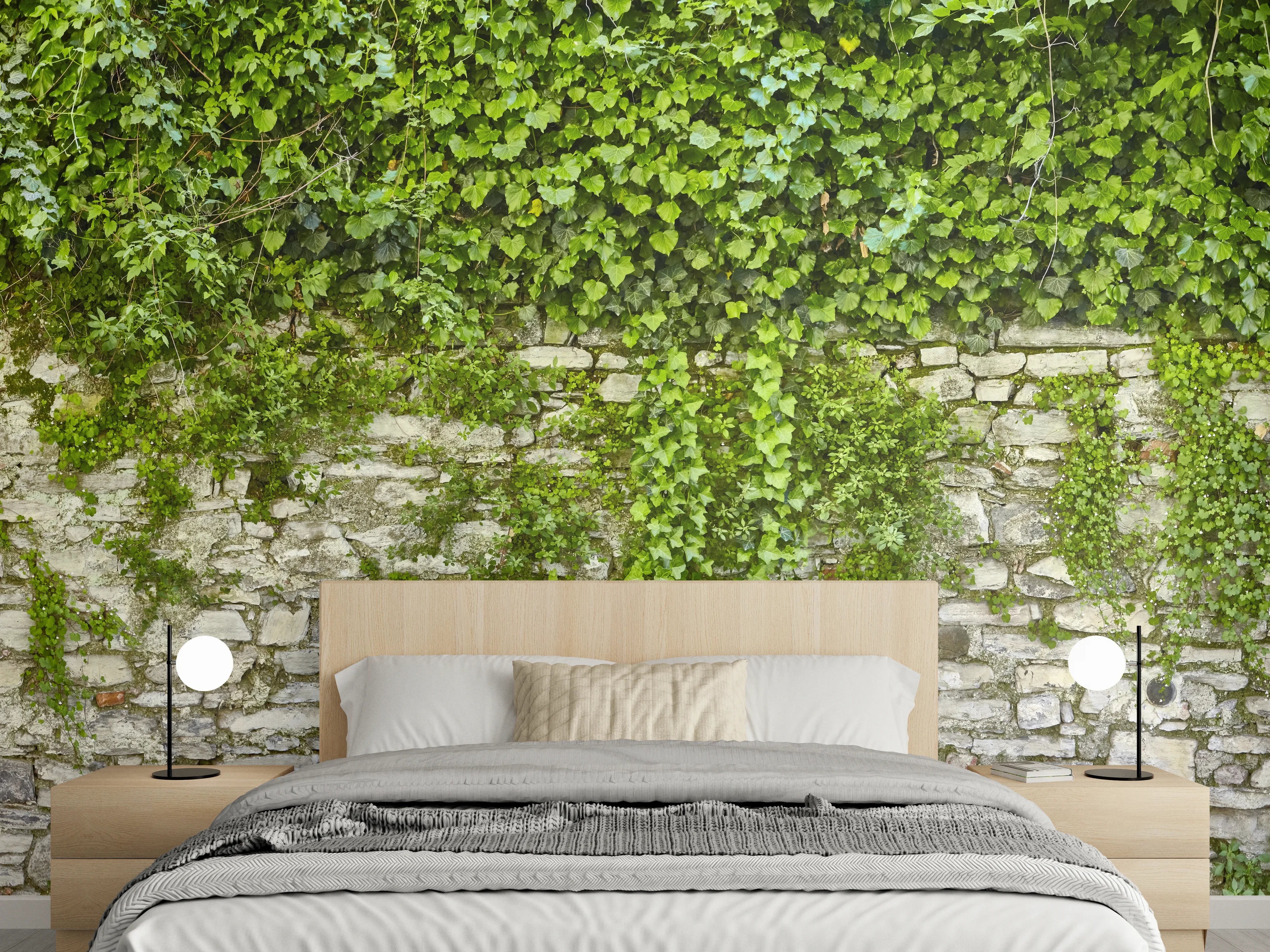Wandverkleidung Schlafzimmer - Grün überwucherte Burgmauer