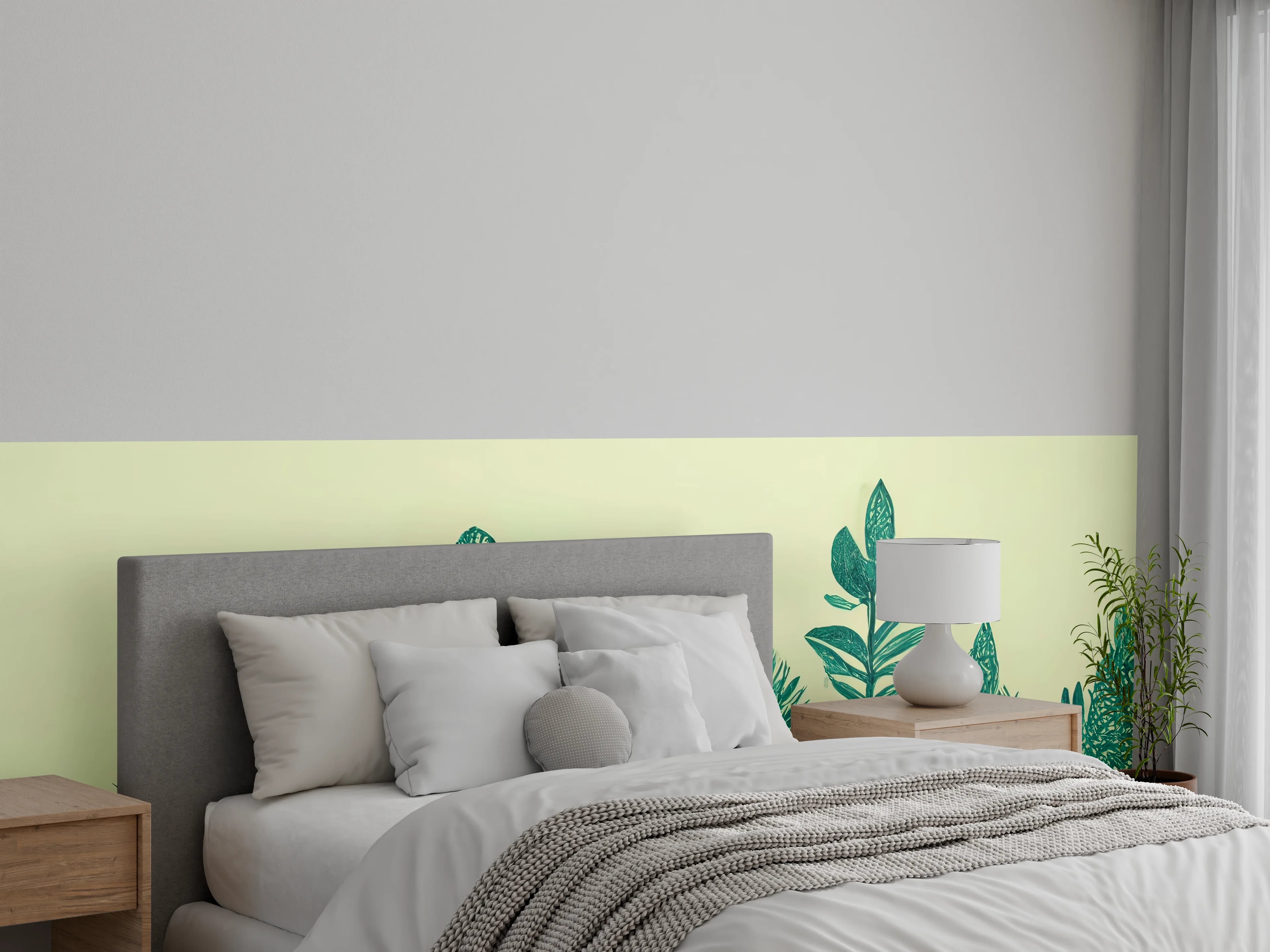 Wandverkleidung Schlafzimmer - Grüne Blätter Collage Illustration Natur