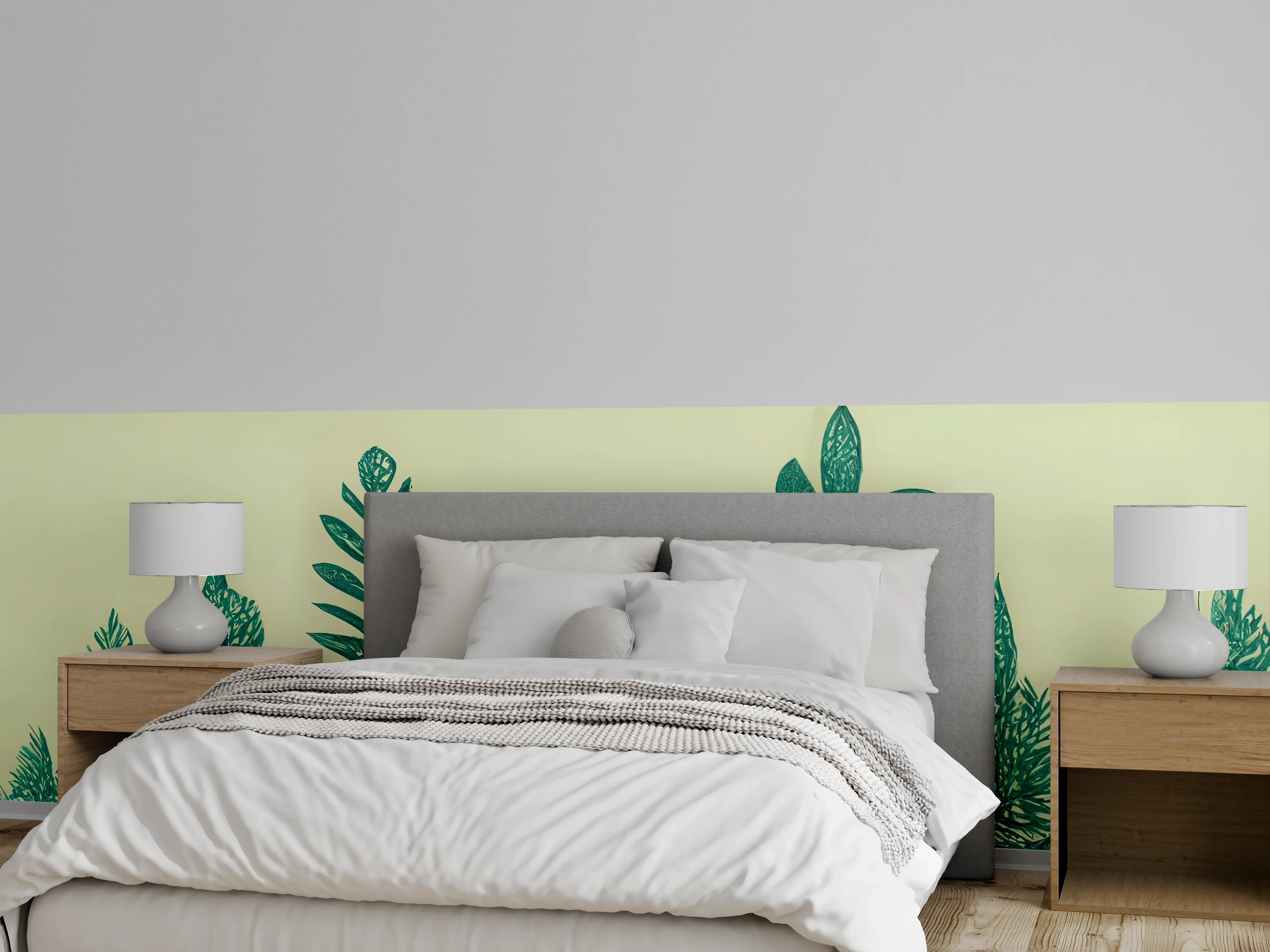 Wandverkleidung Schlafzimmer - Grüne Blätter Collage Illustration Natur