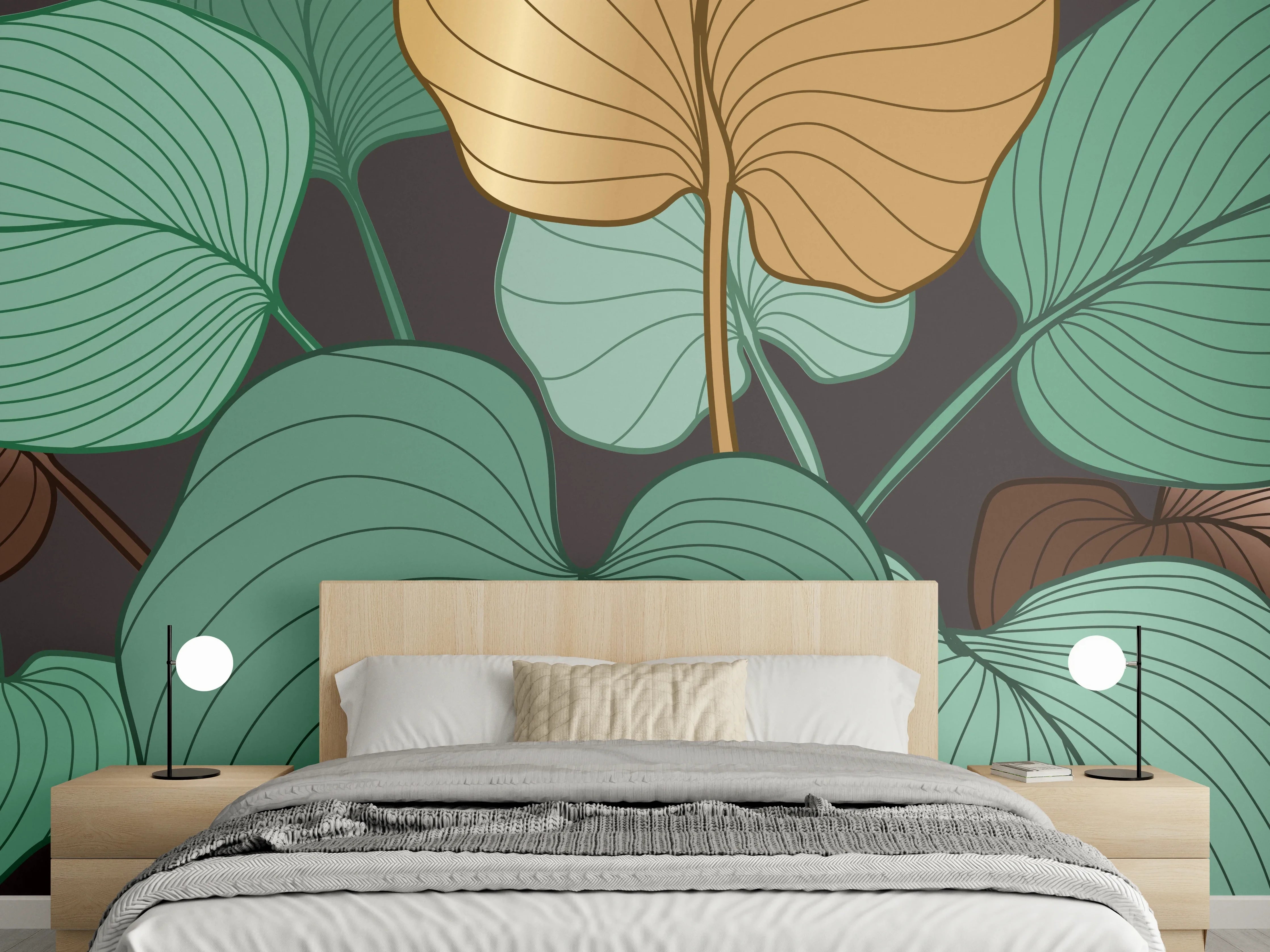 Wandverkleidung Schlafzimmer - Grüne Blätter Illustration