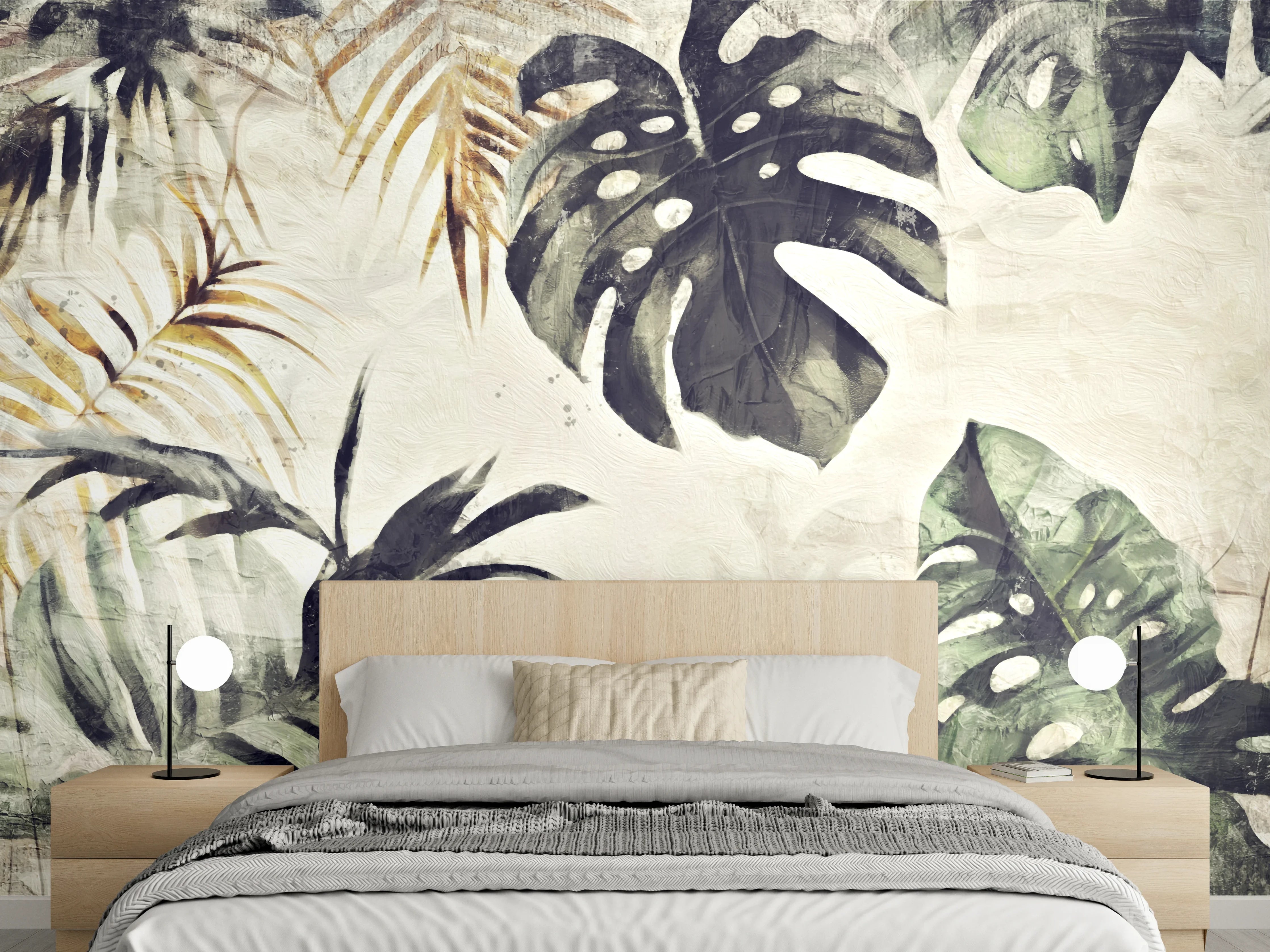Wandverkleidung Schlafzimmer - Grüne Blätter und Pflanzendetails