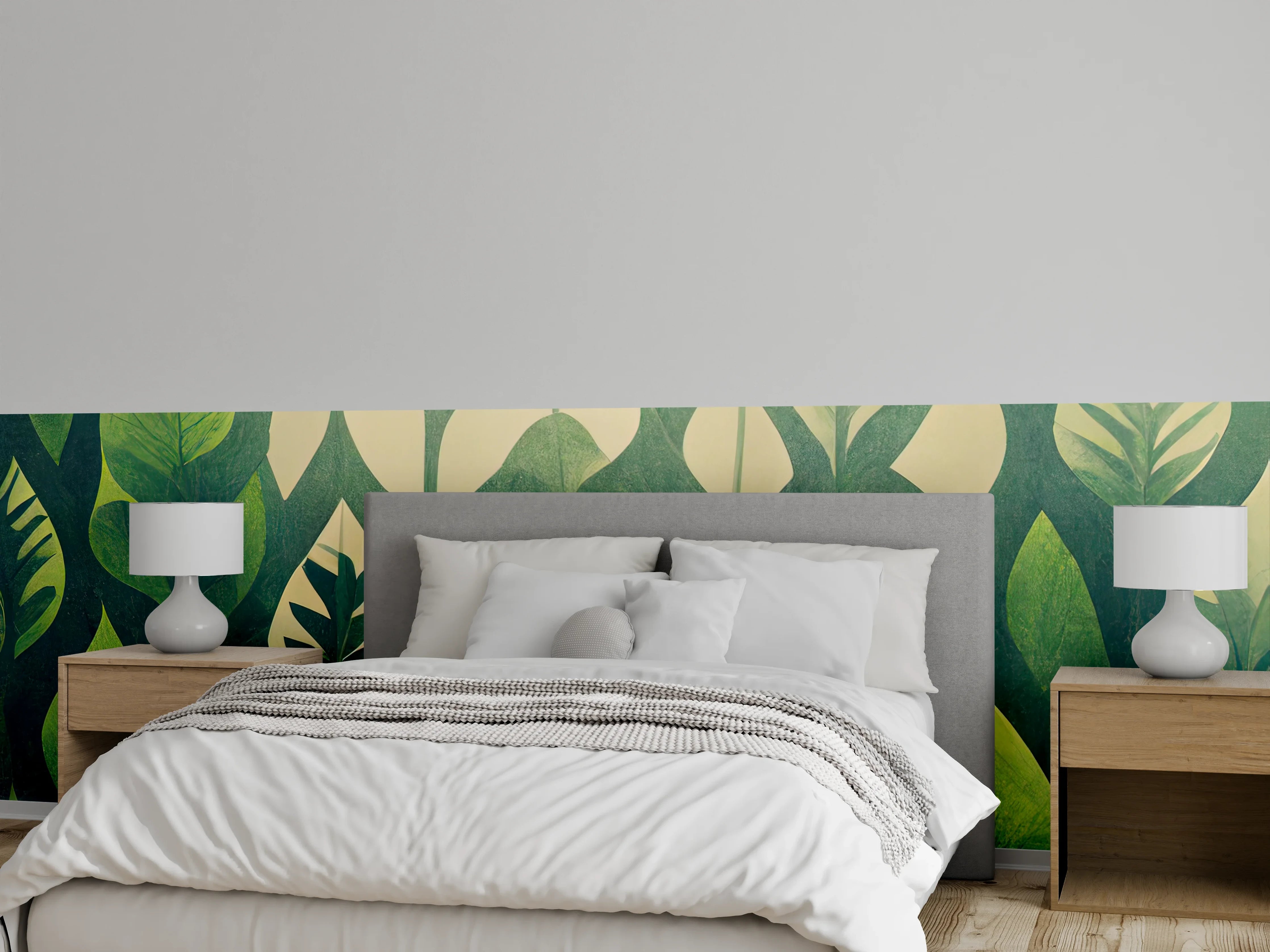 Wandverkleidung Schlafzimmer - Grüne Blattmuster mit natürlicher Ästhetik