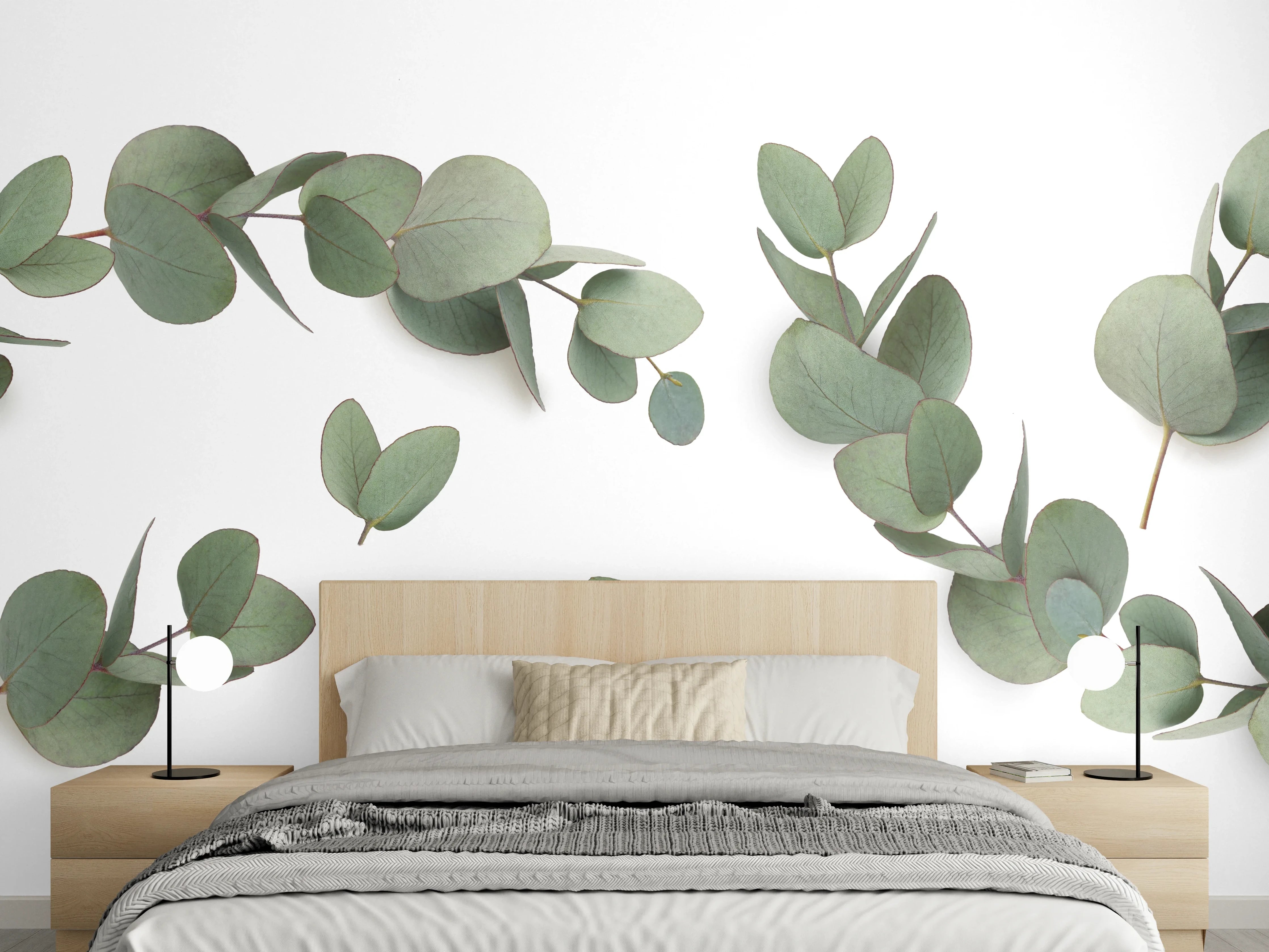 Wandverkleidung Schlafzimmer - Grüne Eukalyptus Blätter