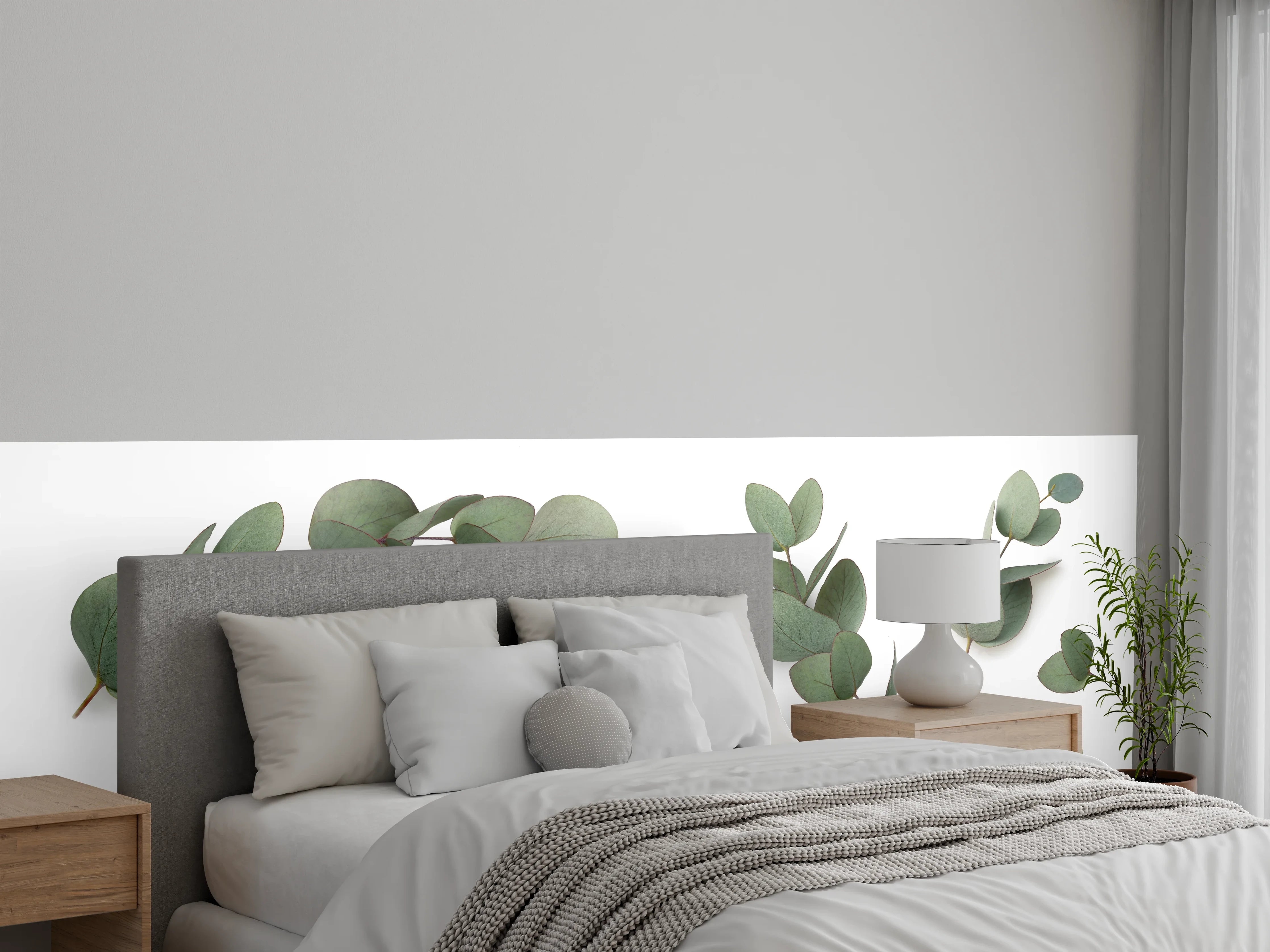 Wandverkleidung Schlafzimmer - Grüne Eukalyptus Blätter