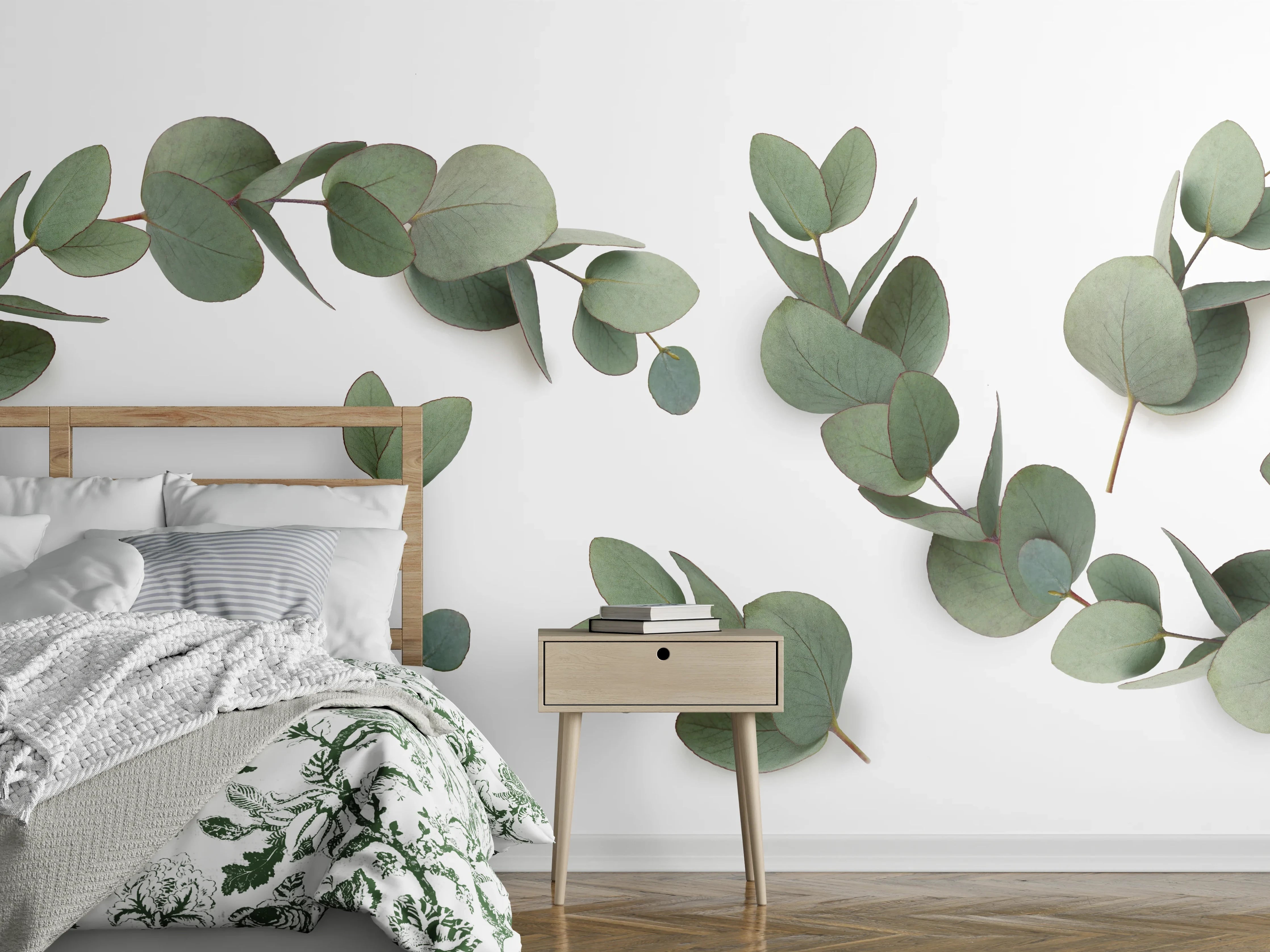 Wandverkleidung Schlafzimmer - Grüne Eukalyptus Blätter