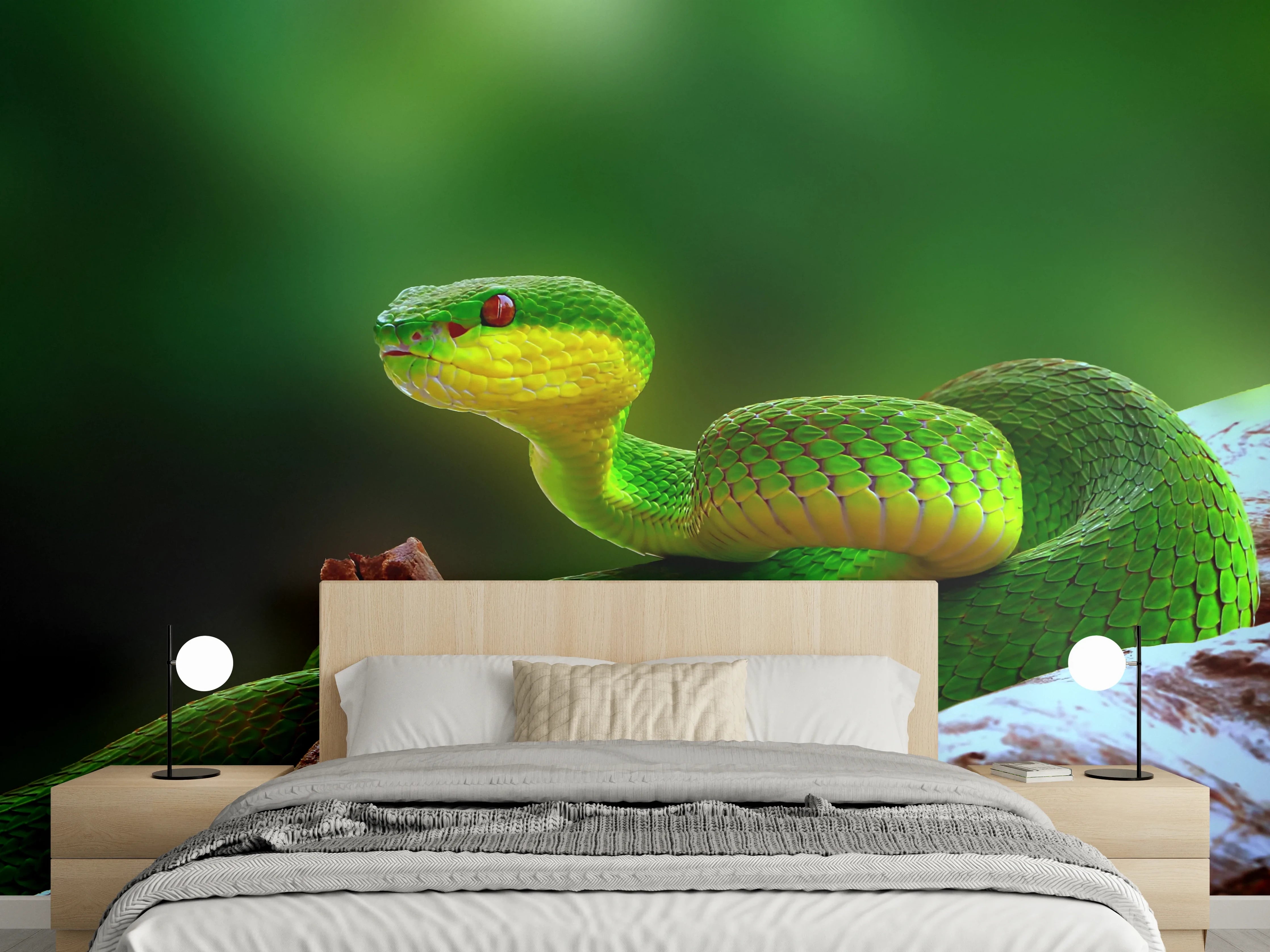 Wandverkleidung Schlafzimmer - Grüne Inselvipernatter
