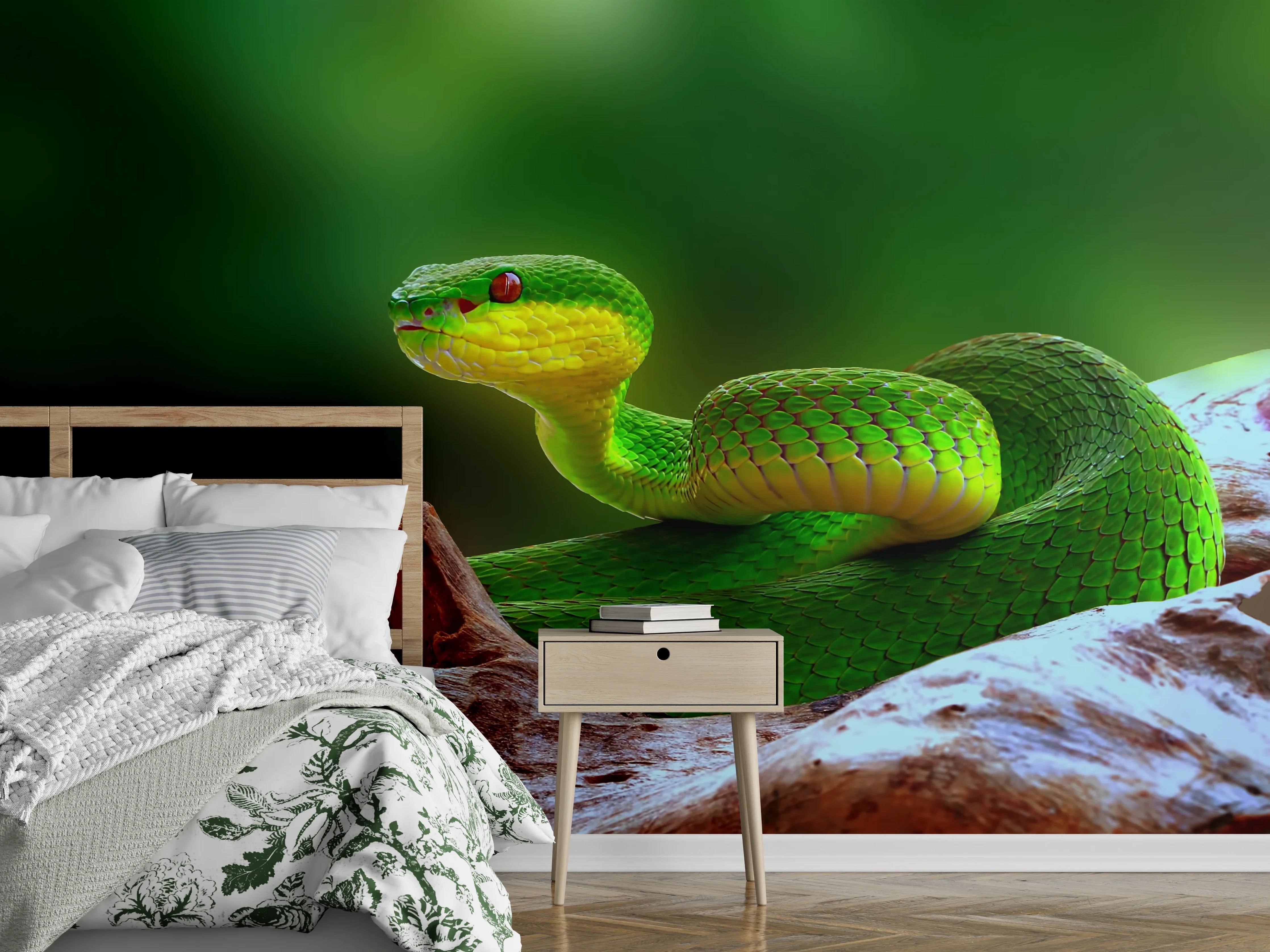 Wandverkleidung Schlafzimmer - Grüne Inselvipernatter